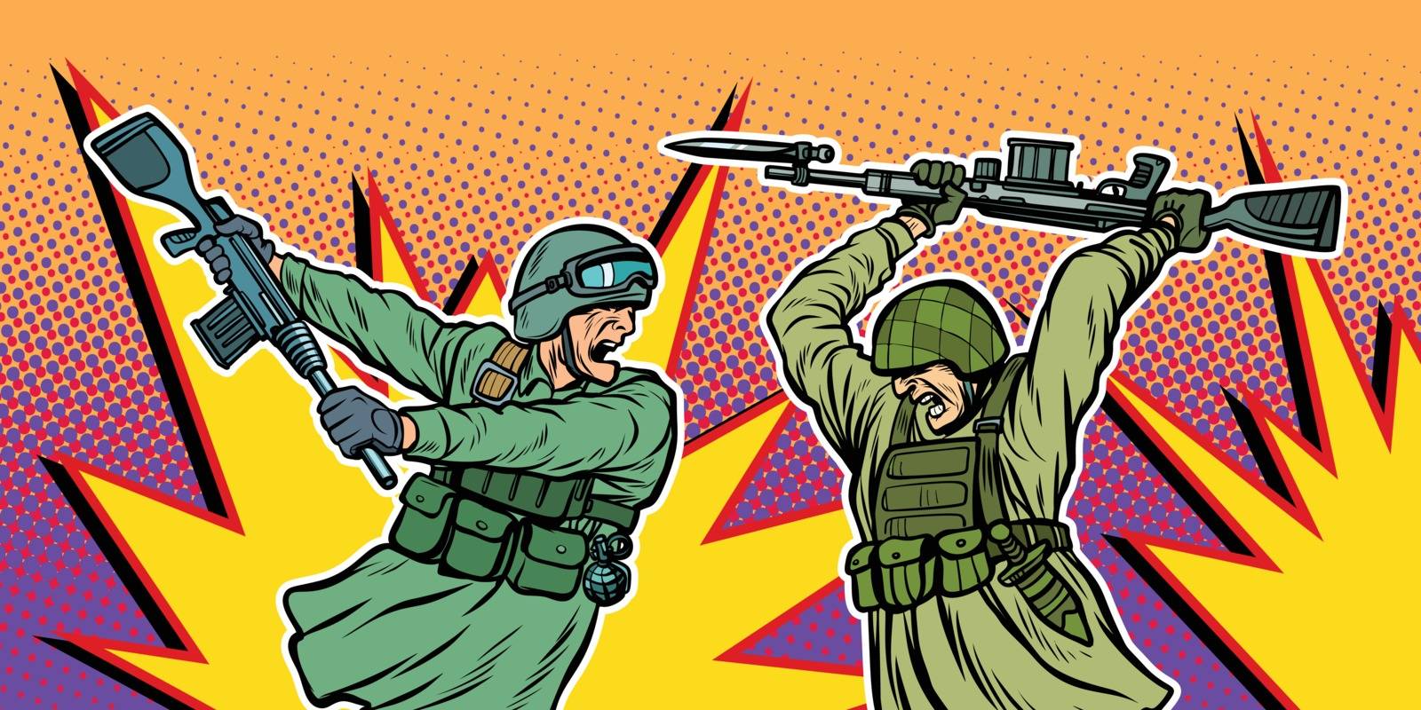 war and hatred. soldiers kill each other. Pop art retro vector illustration kitsch vintage