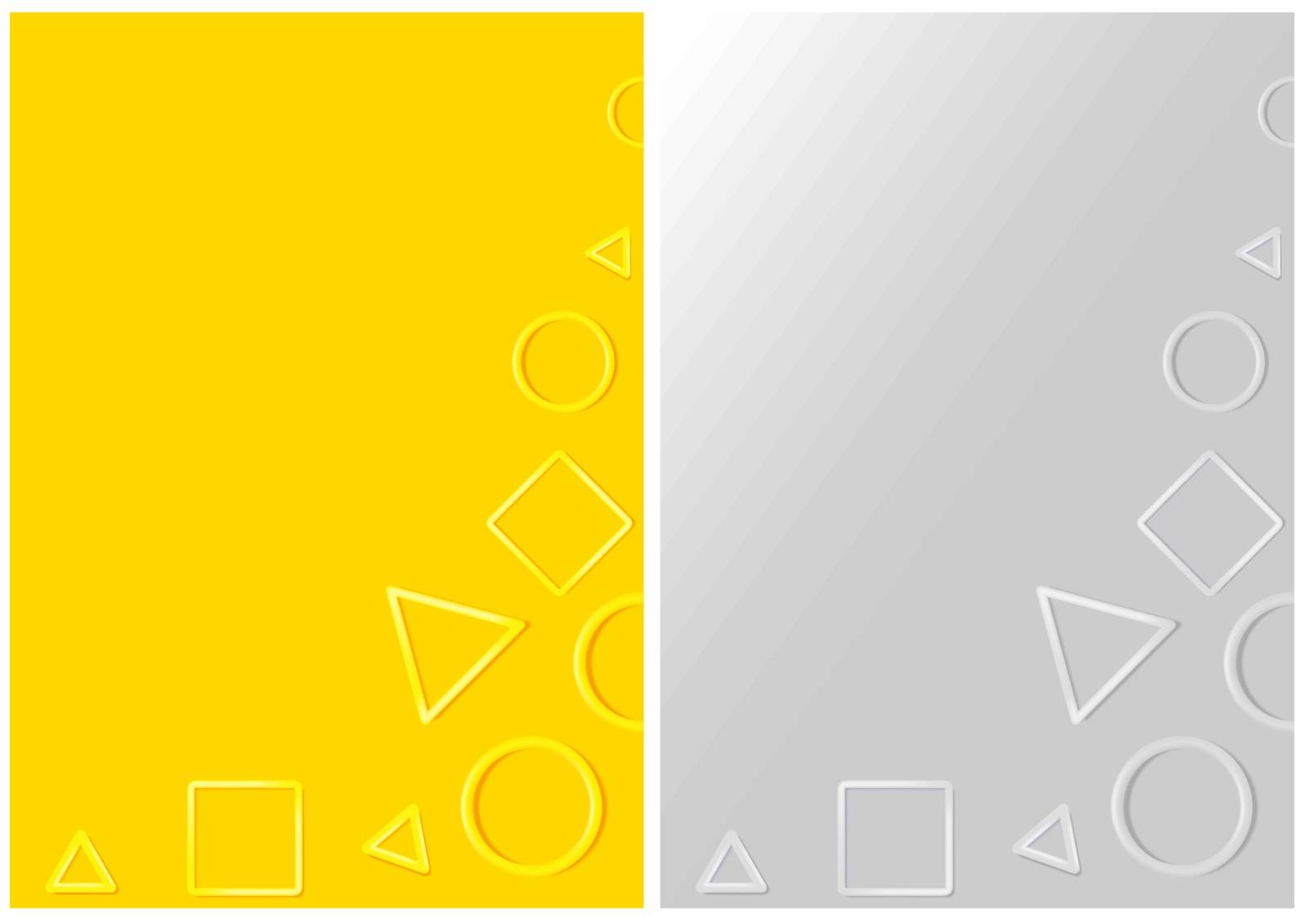 Different 3D Plastic Geometric Shapes on Backgrounds - Set of Yellow and Grayscale Illustration, Vector