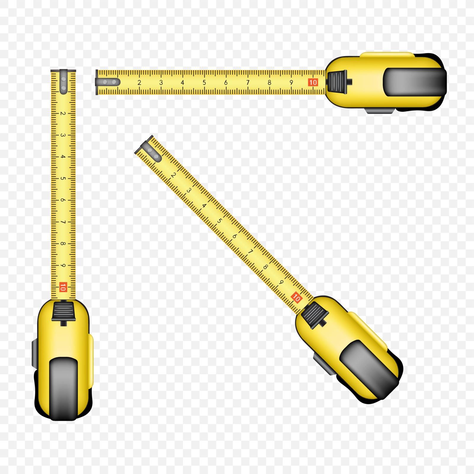 Tape measure tool on transparent background. Hand holding measurements equipment with scale of millimeters and centimeters