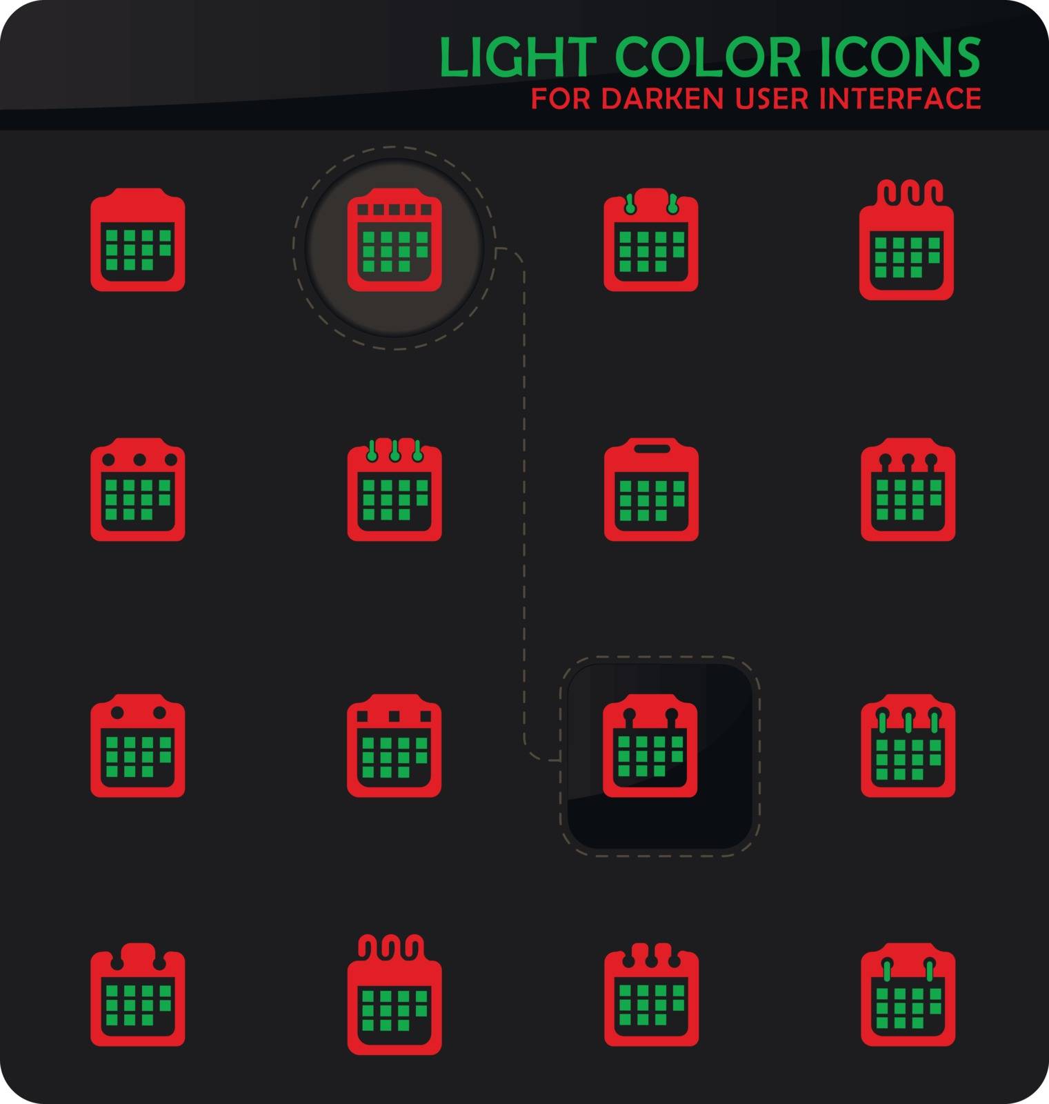 Calendar easy color vector icons on darken background for user interface design