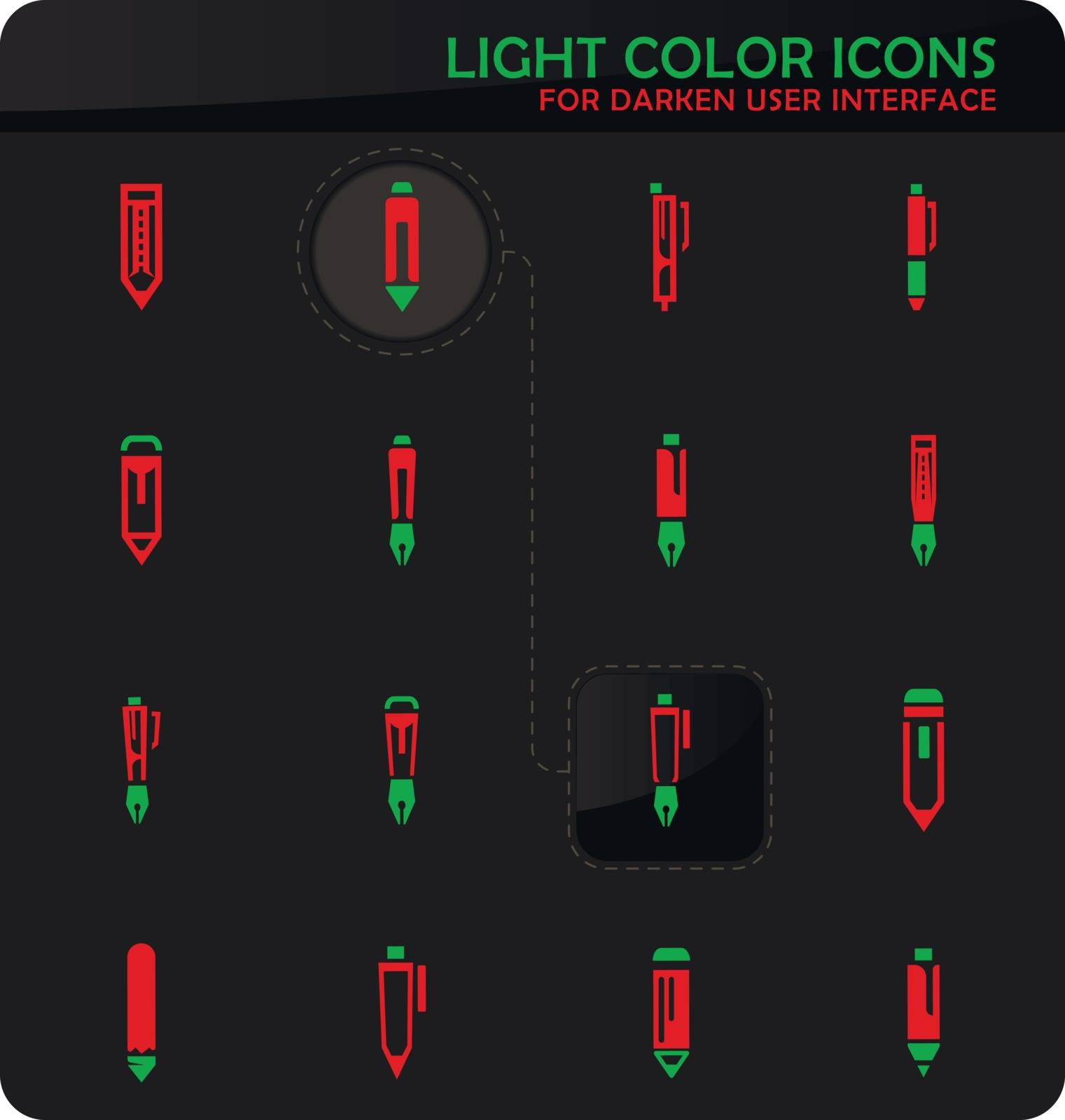 Edit easy color vector icons on darken background for user interface design
