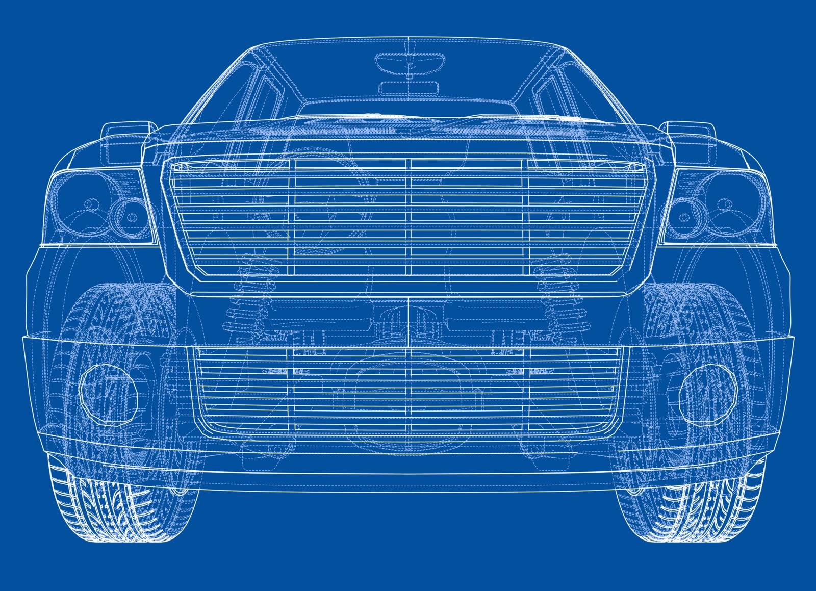 Vector car silhouettes. Vector rendering of 3d. Wire-frame style. The layers of visible and invisible lines are separated