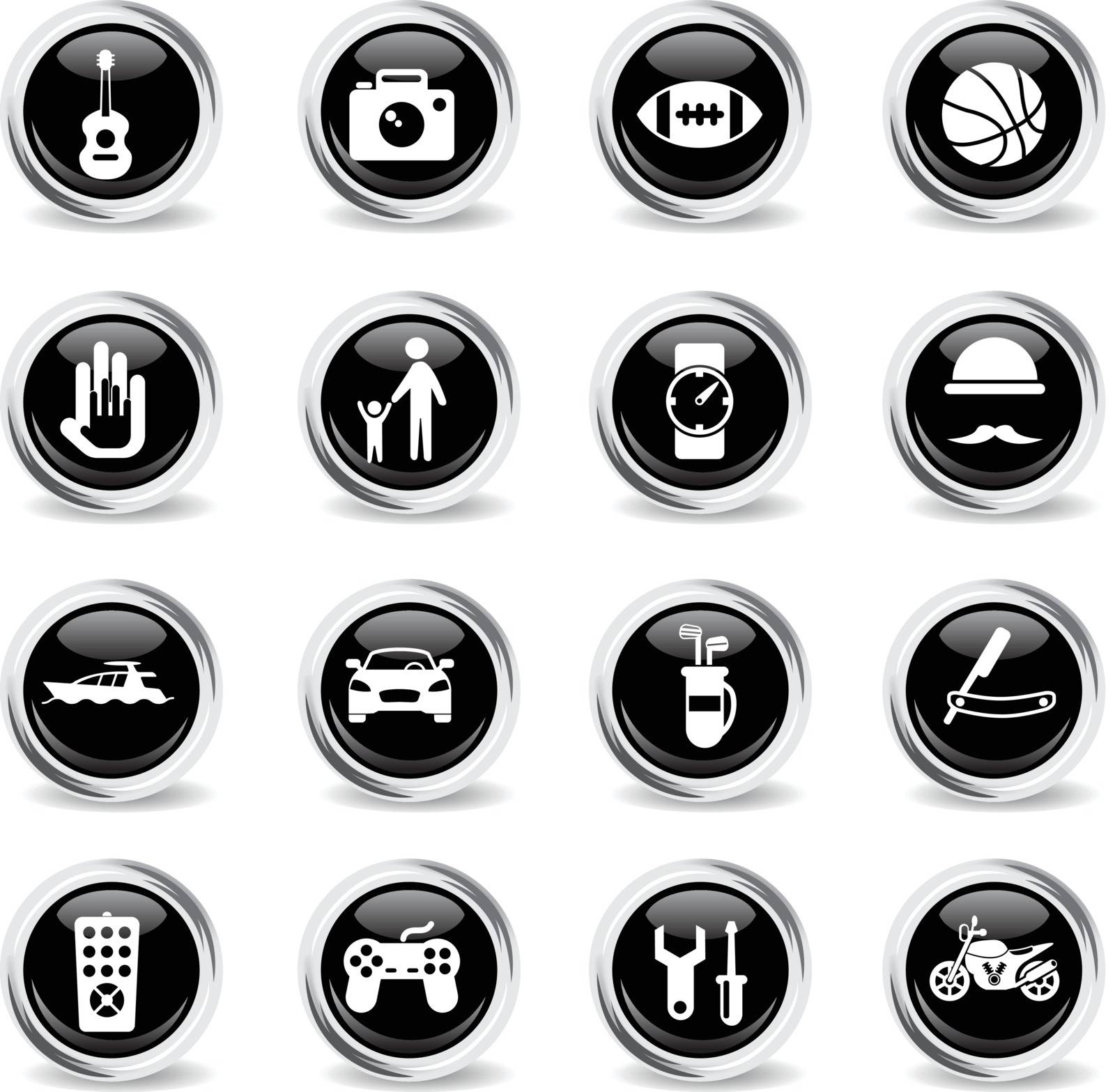 father day vector icons - black round chrome buttons