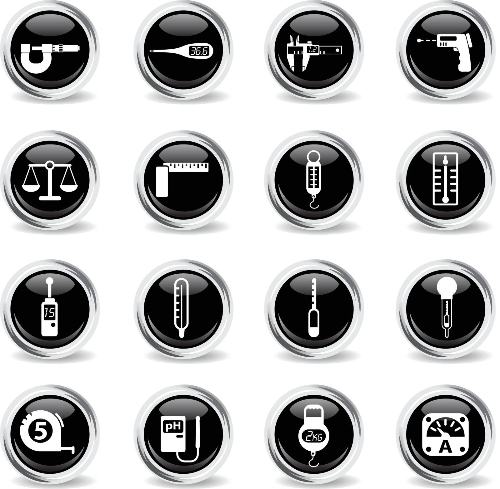measuring tools web icons - black round chrome buttons