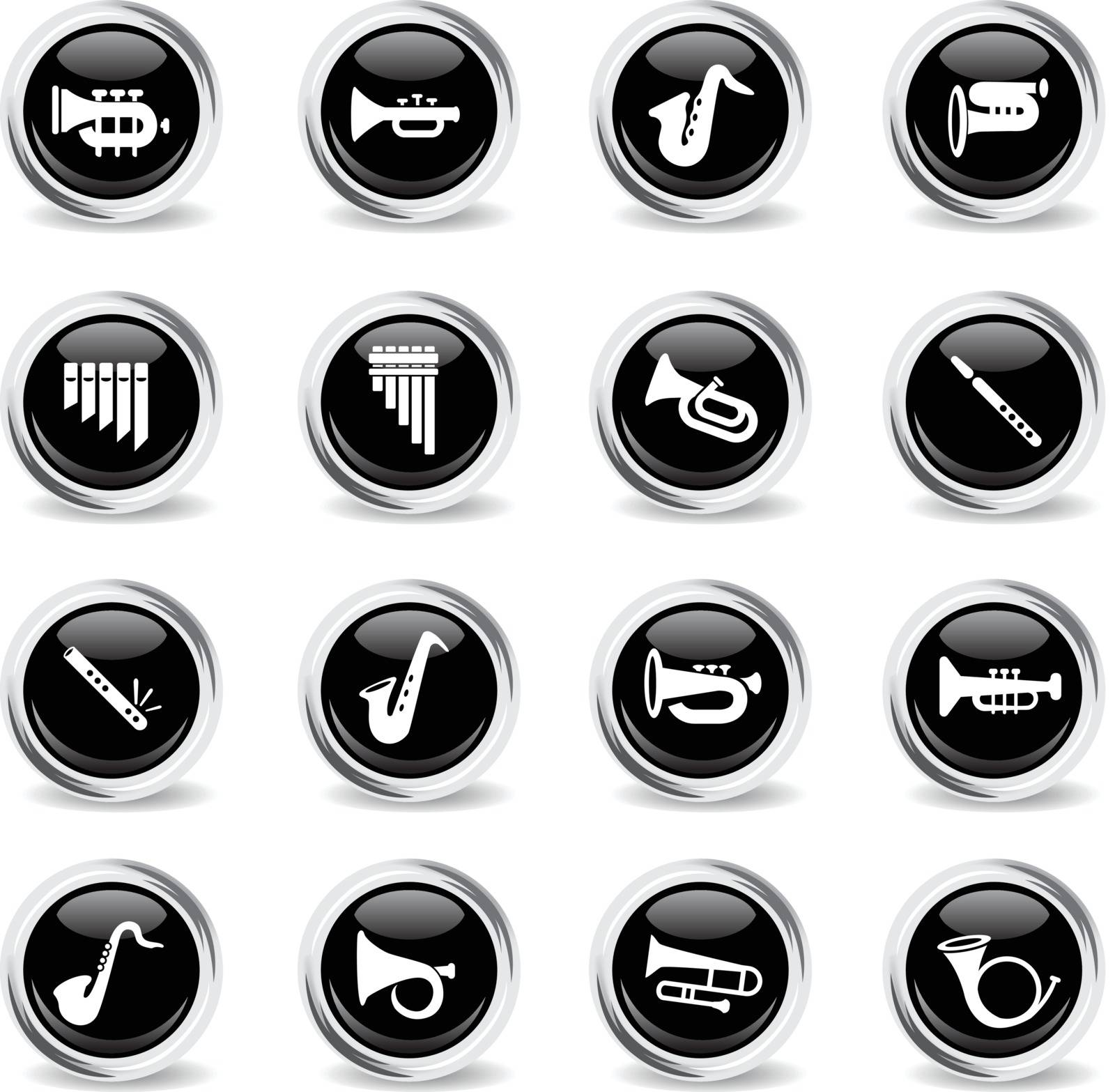 wind instruments web icons - black round chrome buttons
