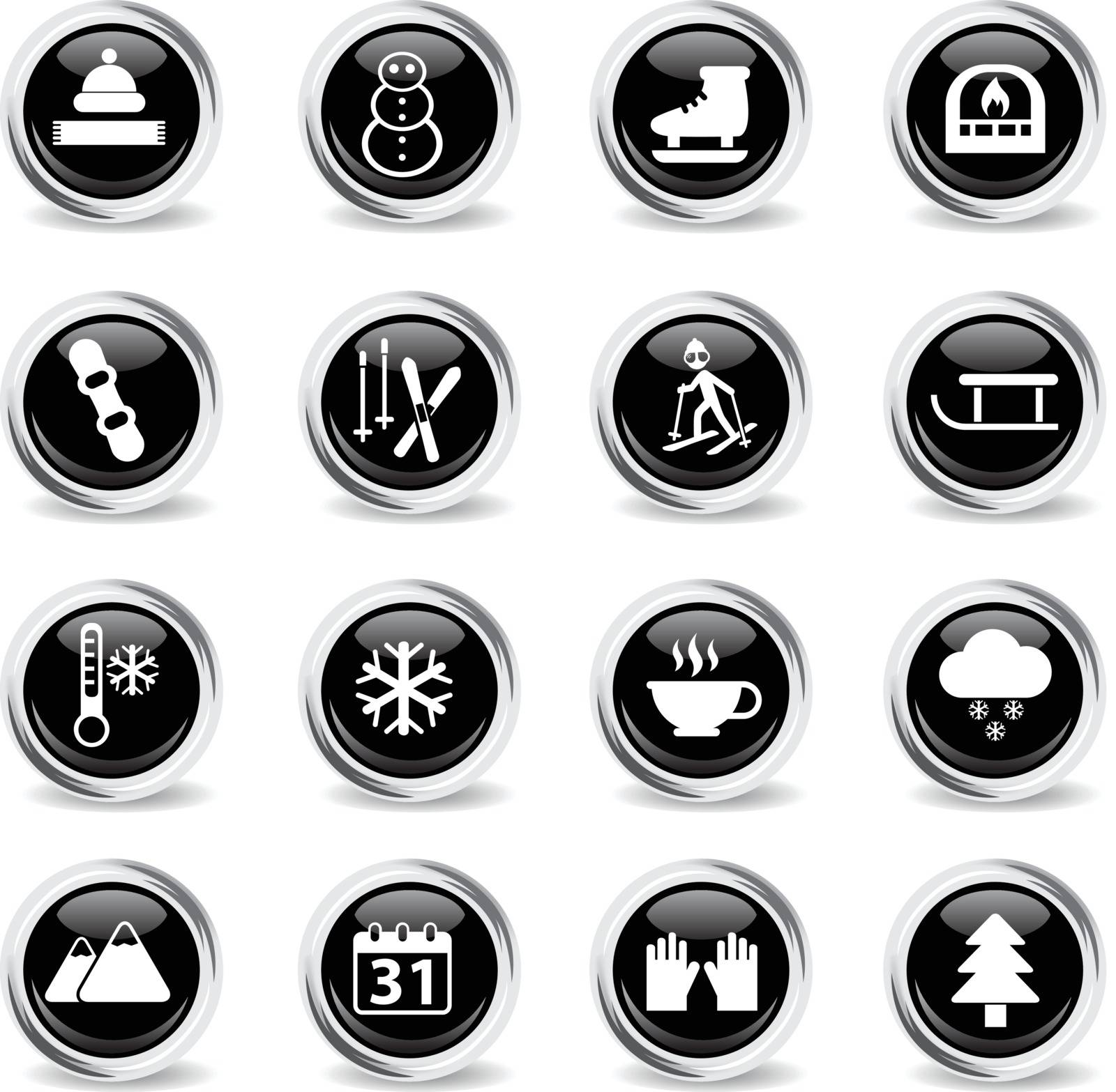 winter vector icons - black round chrome buttons
