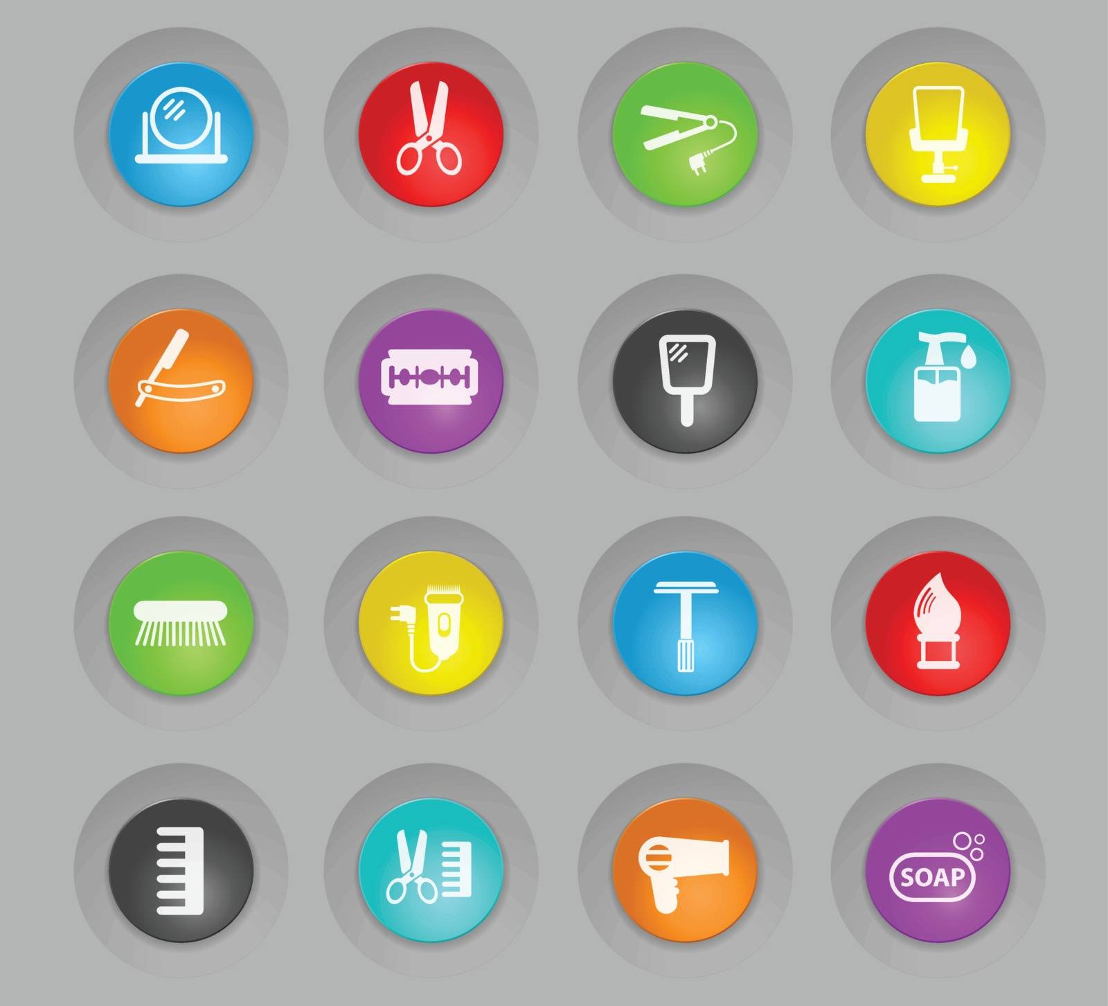 barbershop colored plastic round buttons vector icons for web and user interface design