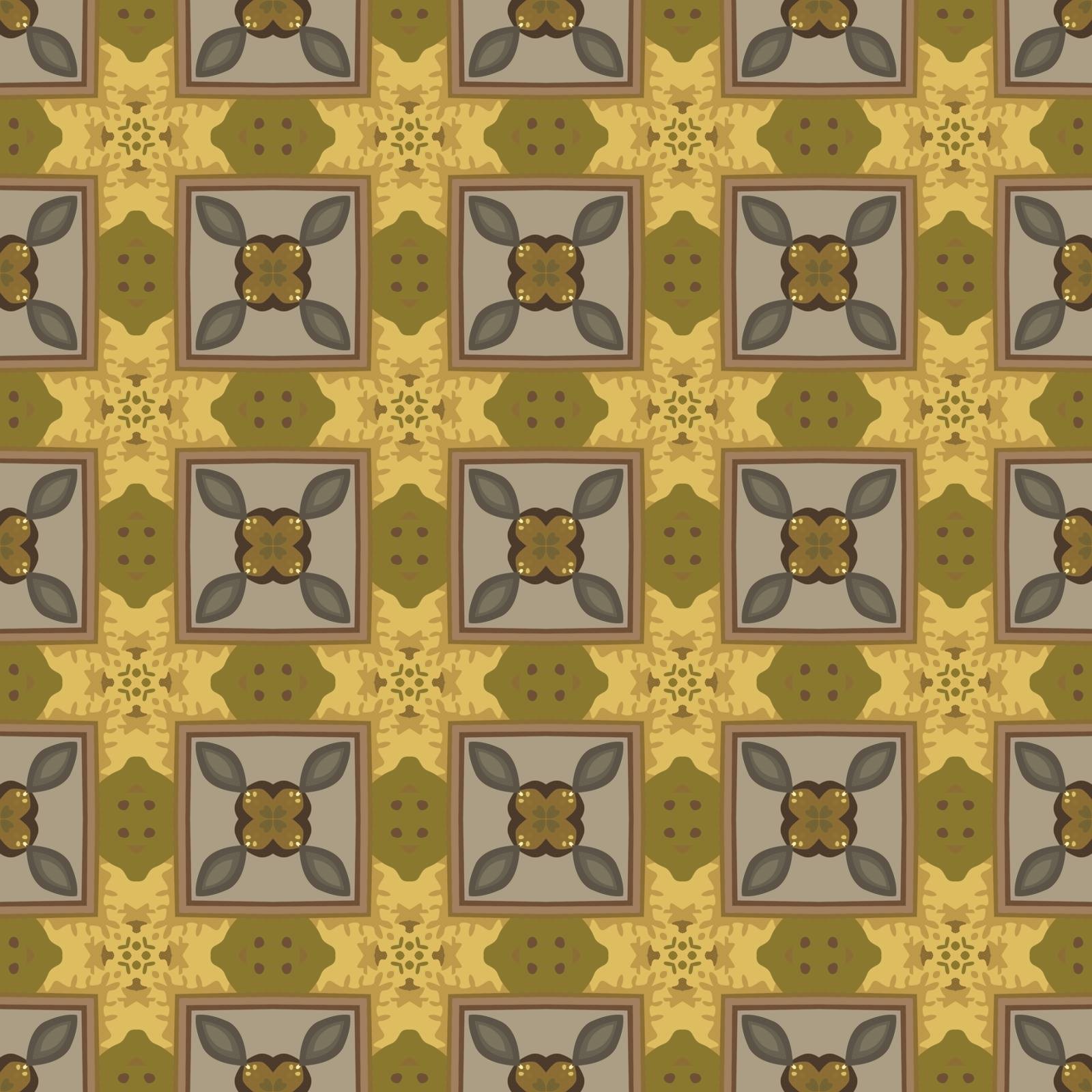 Seamless illustrated pattern made of abstract elements in beige,yellow, gray and brown