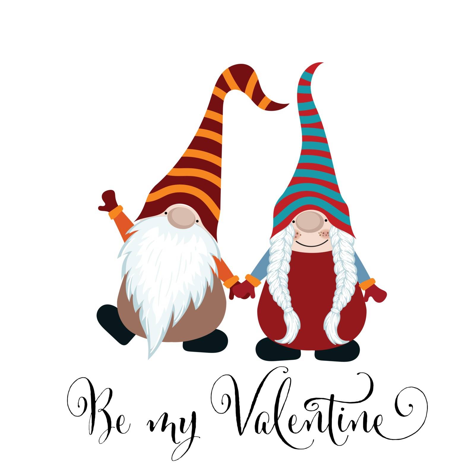 Valentine's day card with gnomes couple in love by balasoiu