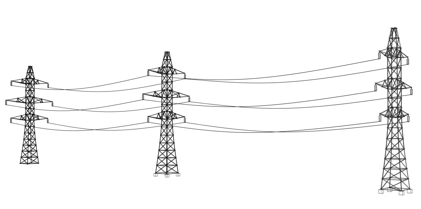 Electric pylons or electric towers concept. Vector by cherezoff