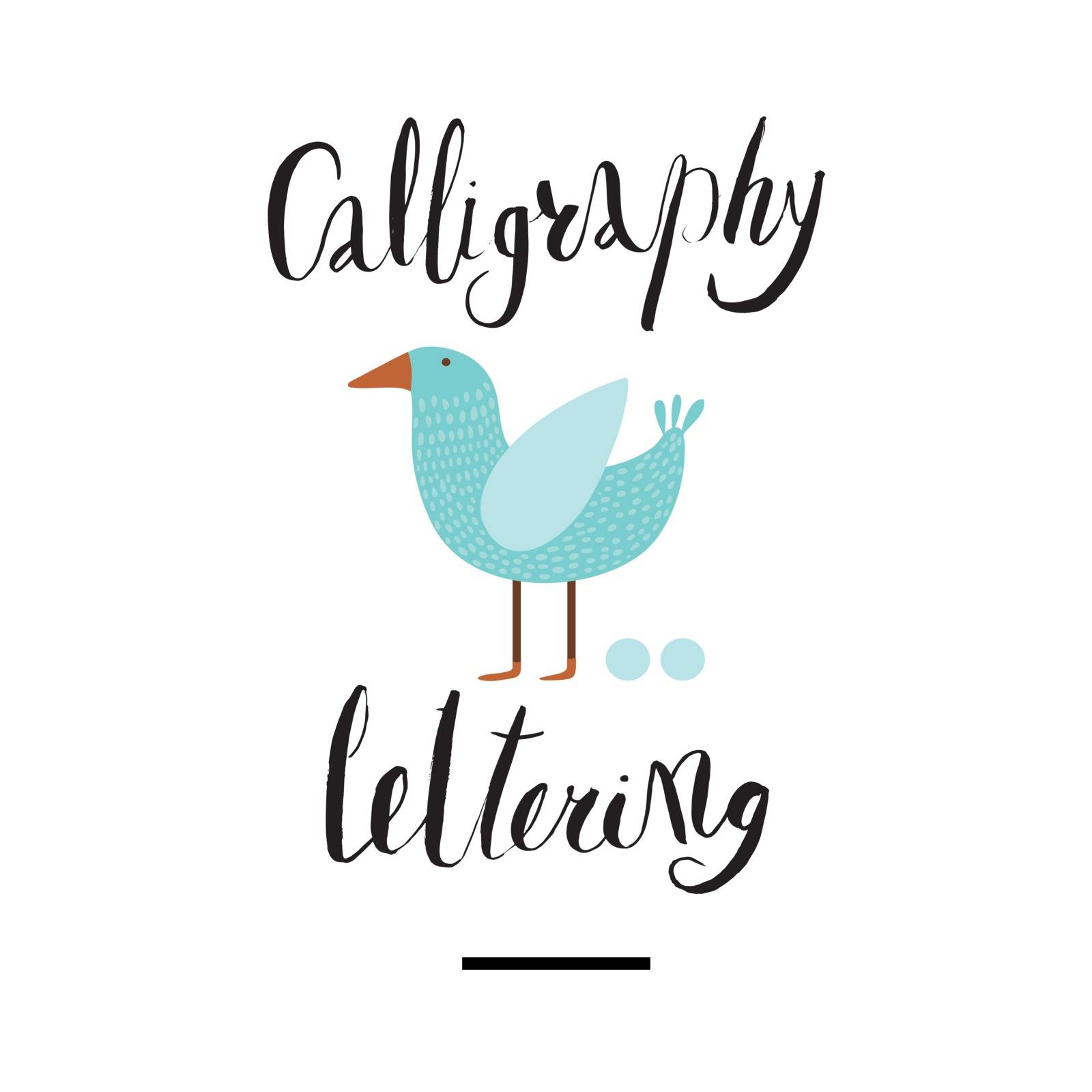 The writing Calligraphy and lettering with a blue bird. Perfect design element for housewarming poster, t-shirt or card design.