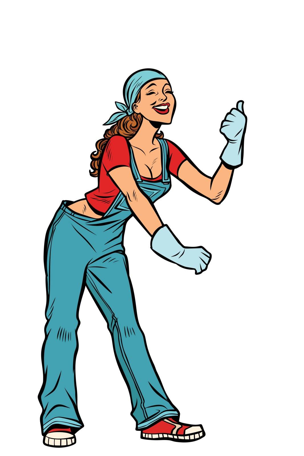 woman worker in uniform. Comic cartoon pop art retro vector illustration drawing