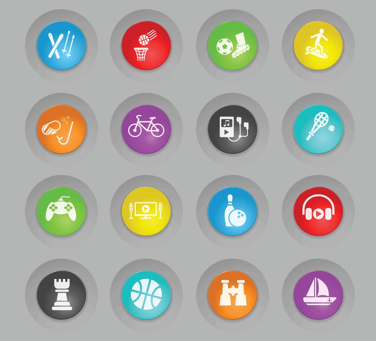 leisure colored plastic round buttons icon set by ayax