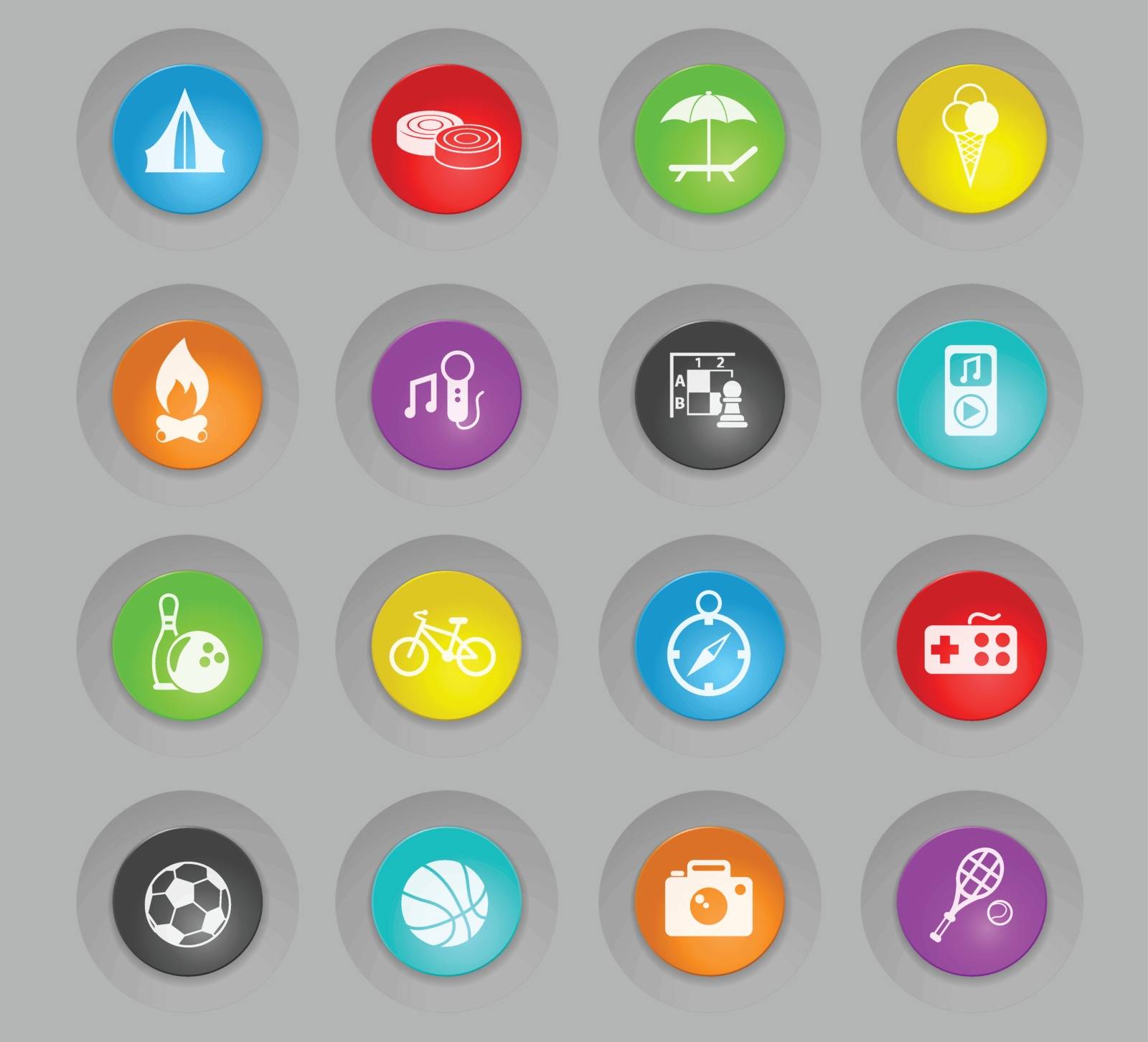 leisure colored plastic round buttons vector icons for web and user interface design