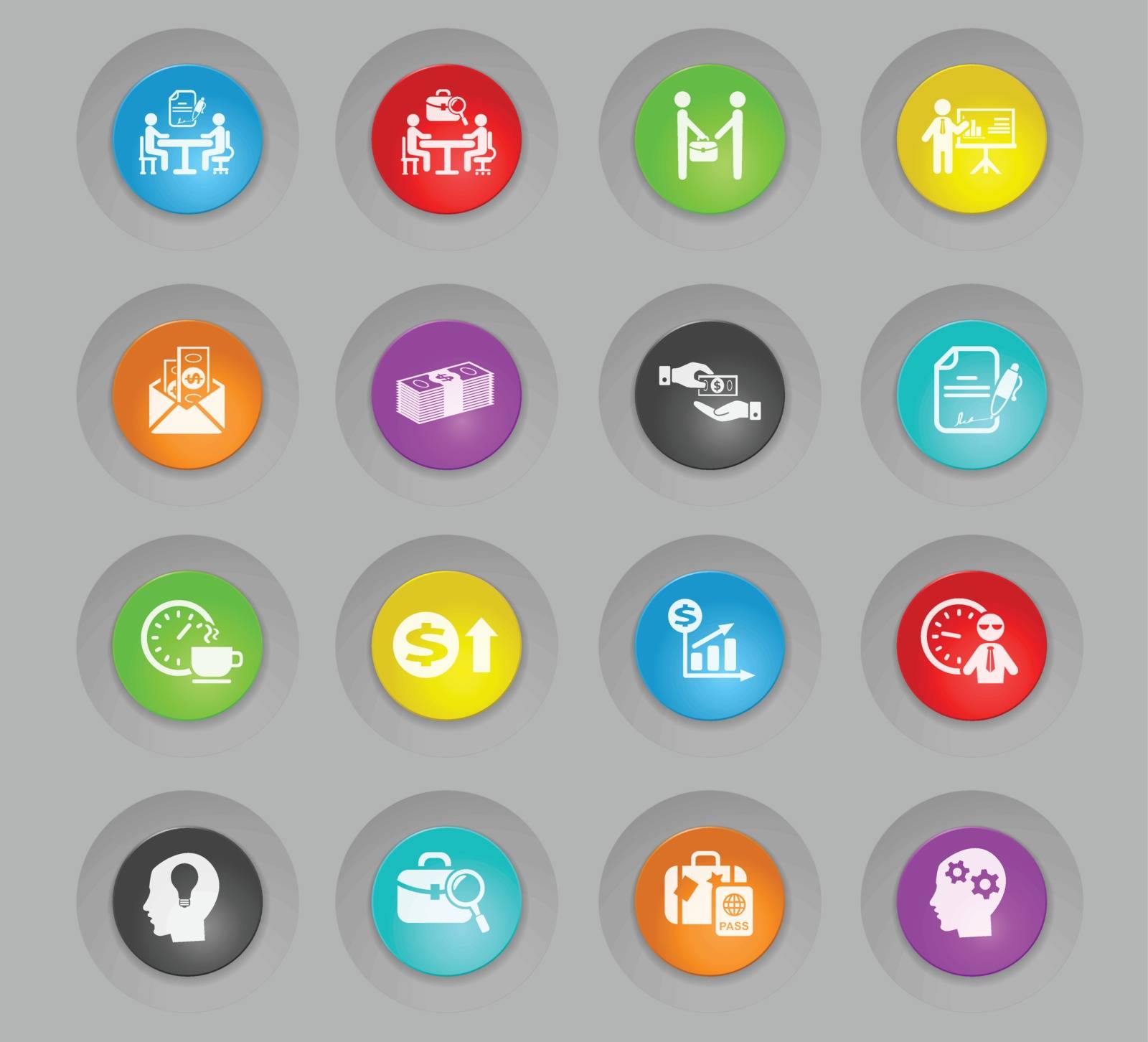 office life colored plastic round buttons web icons for user interface design