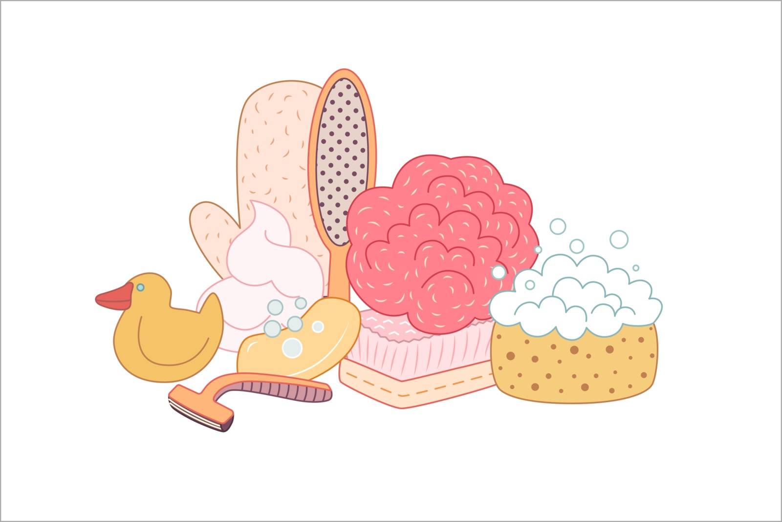 The set of hygiene grouped elements on white background, flat cartoon vector illustration