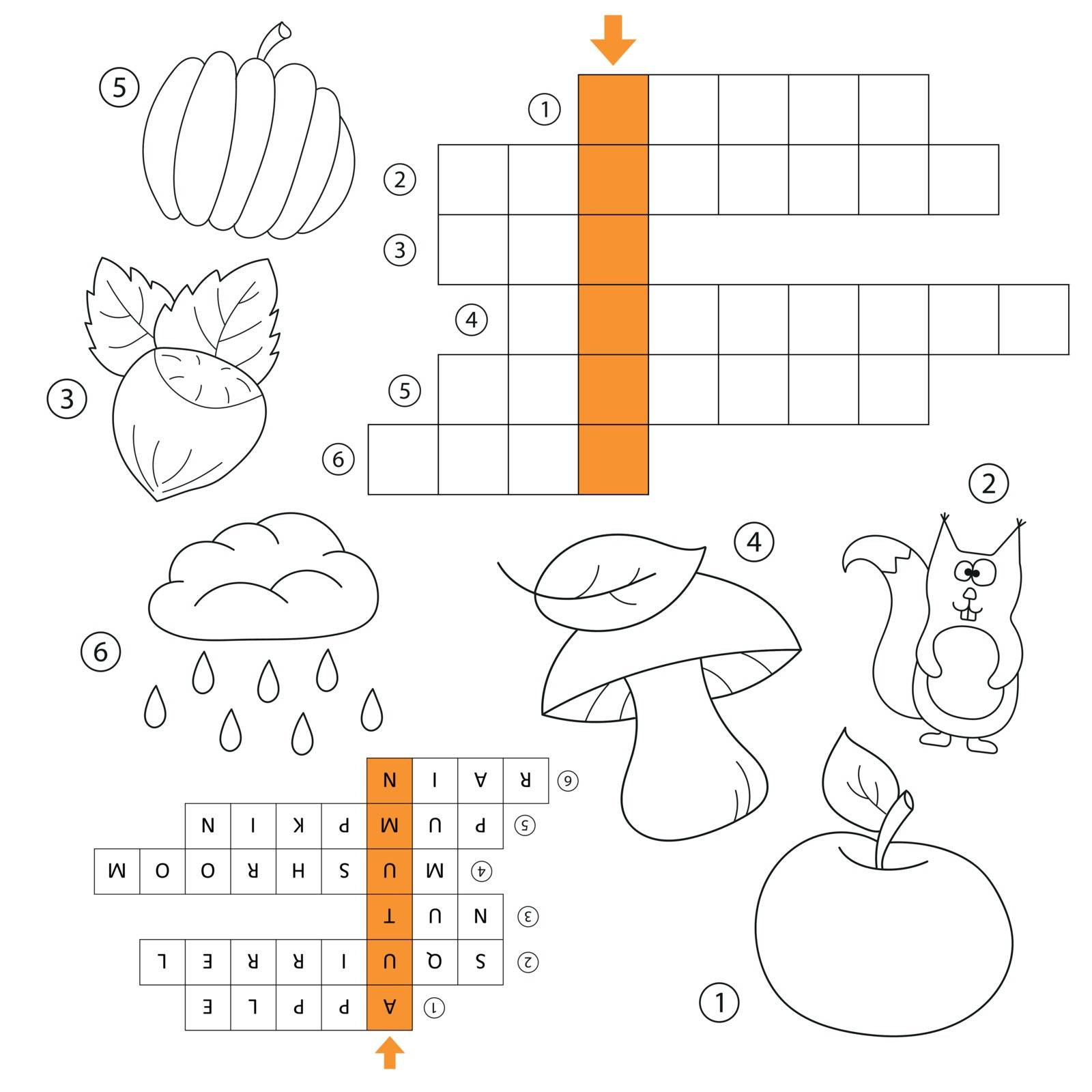 Winter crossword for kids. Task and answer. Coloring book for children of preschool and school age. With the answer.