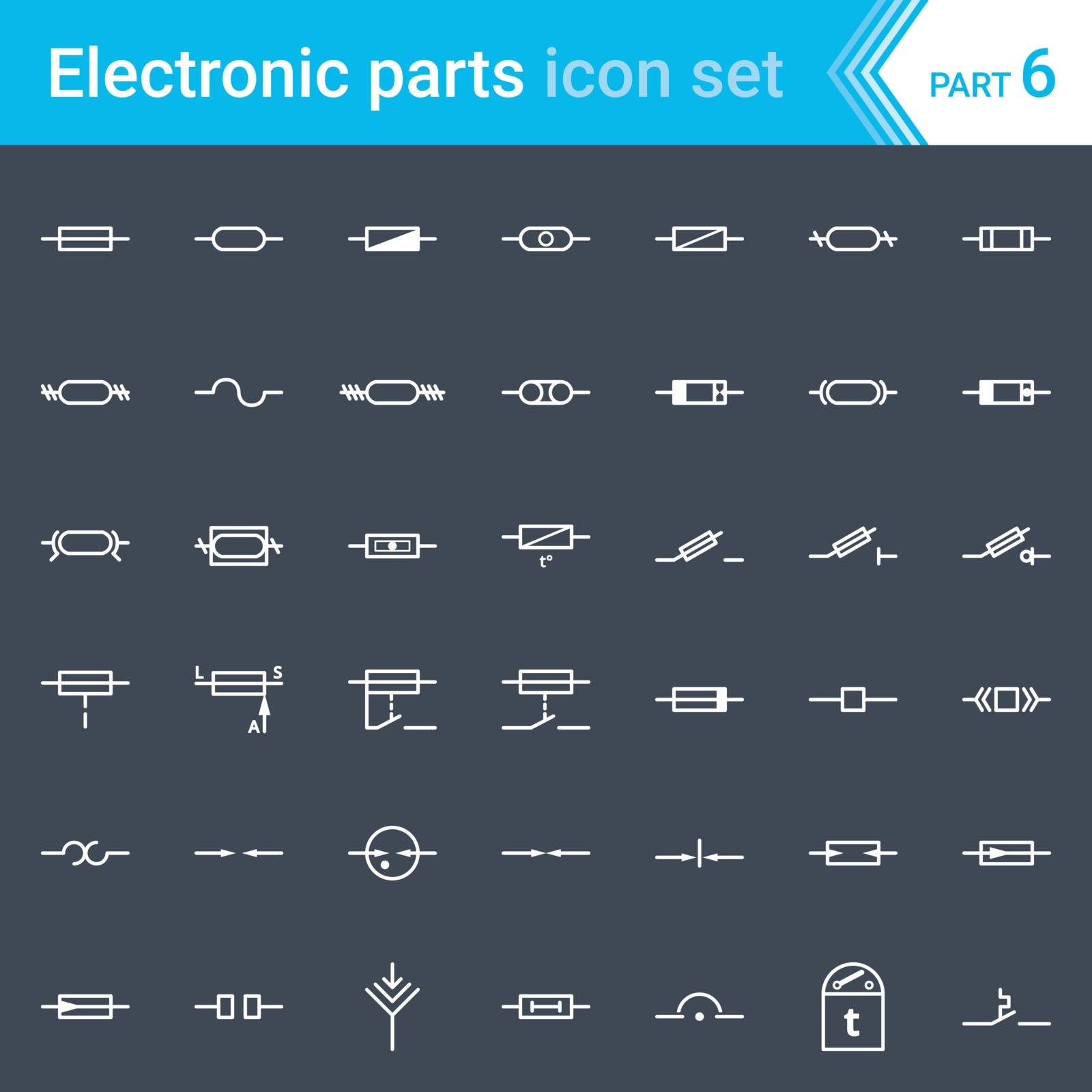 Complete vector set of electric and electronic circuit diagram symbols and elements - fuses and electrical protection symbols
