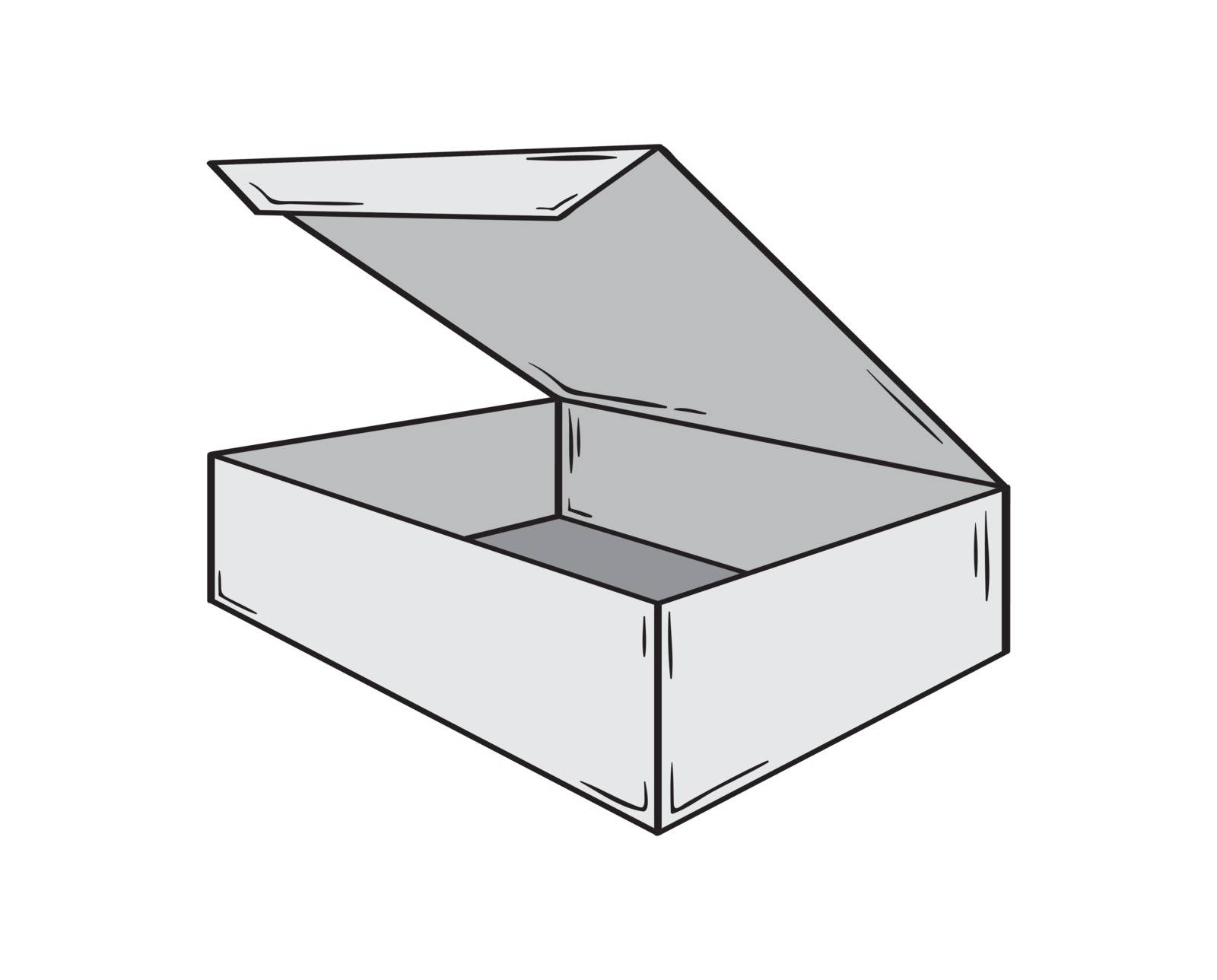 Small open box. Sketch of the paper or cardboard package.