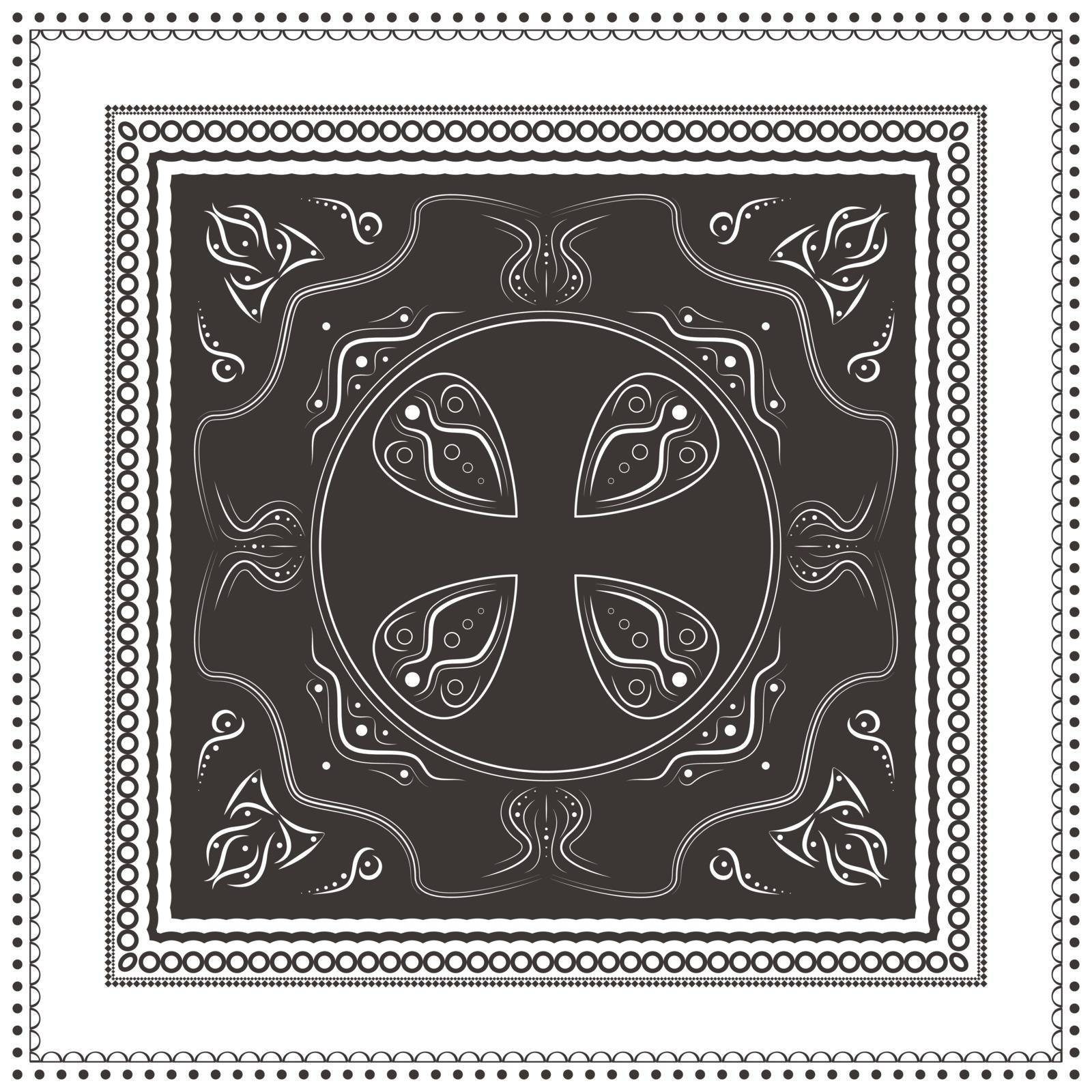 Ornamental seamless pattern - brown squares with linear ornaments.