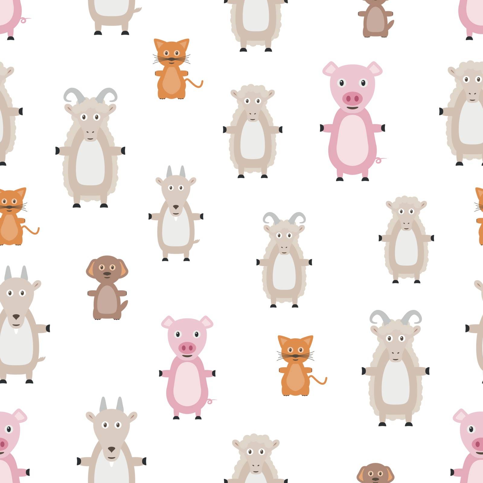 Animals seamless pattern. Repeating background with animals. Flat style.