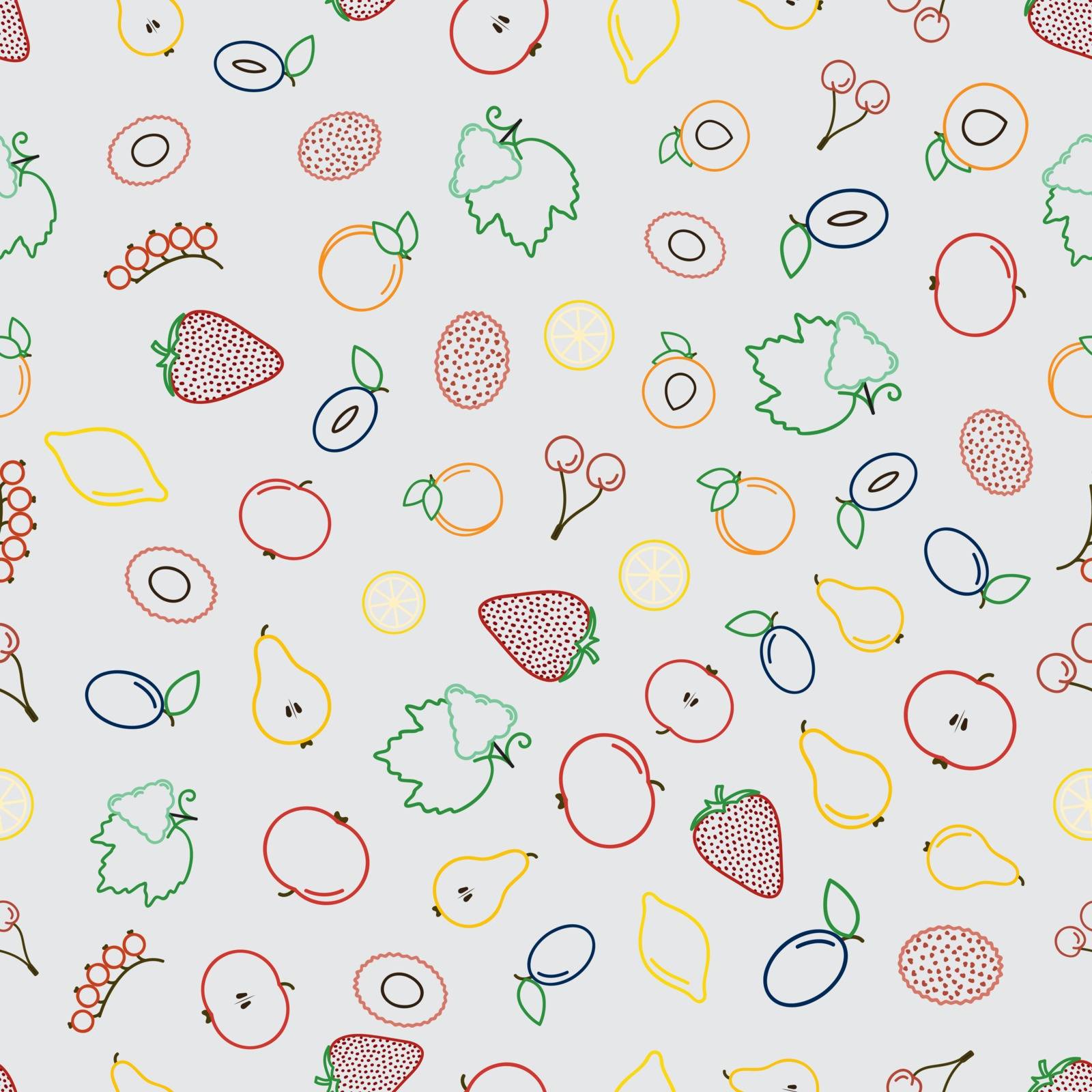 Fruits seamless pattern. Repeating background with linear fruits icons.