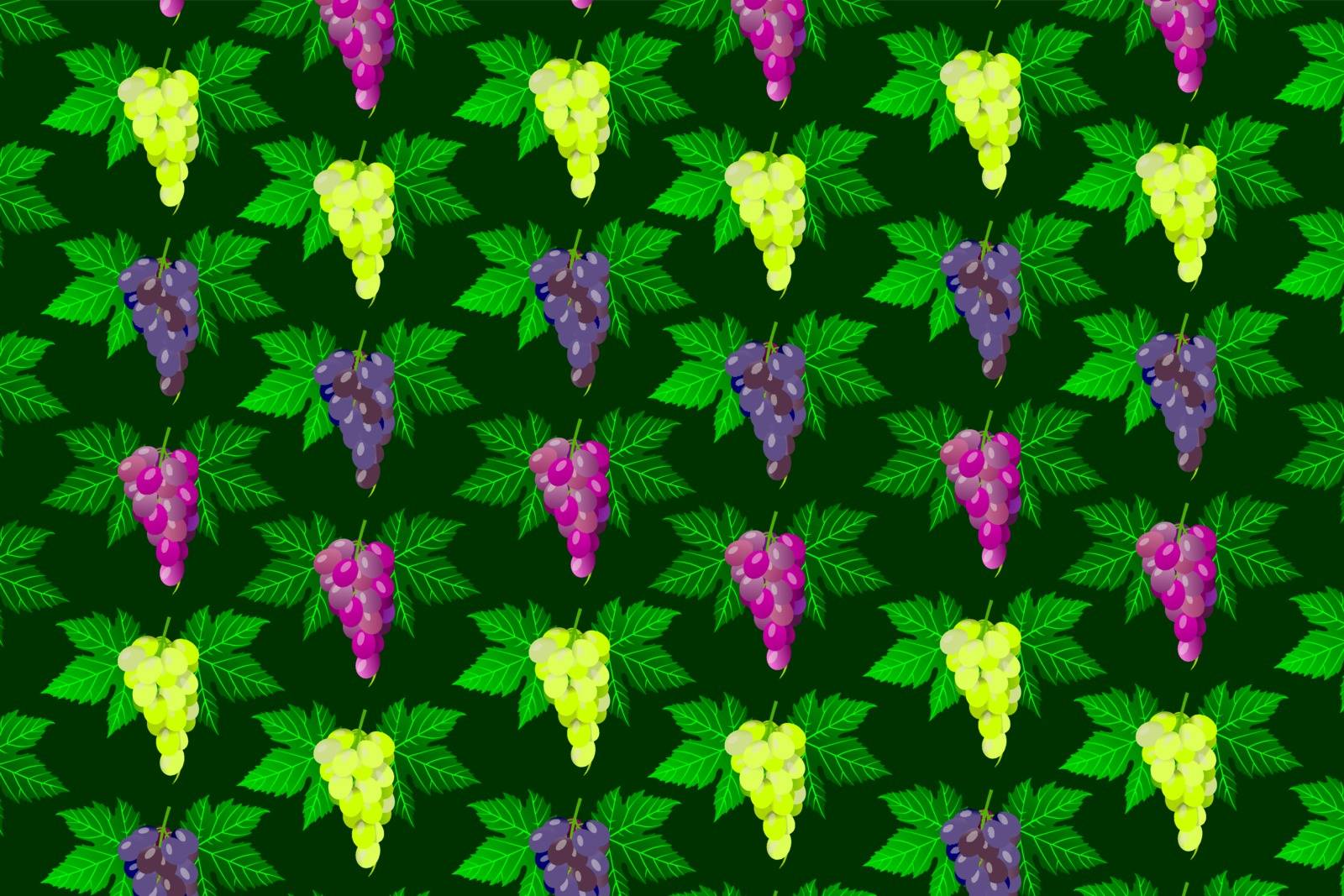 Vine grape on green background - vector pattern