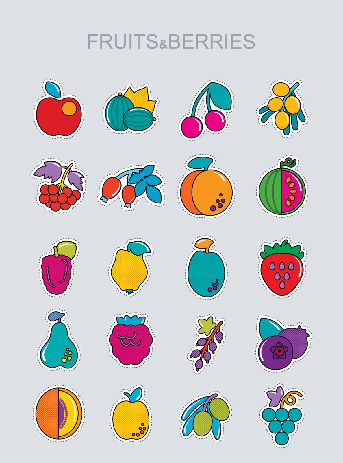 Set of Fruits and Berries icons set by nosik