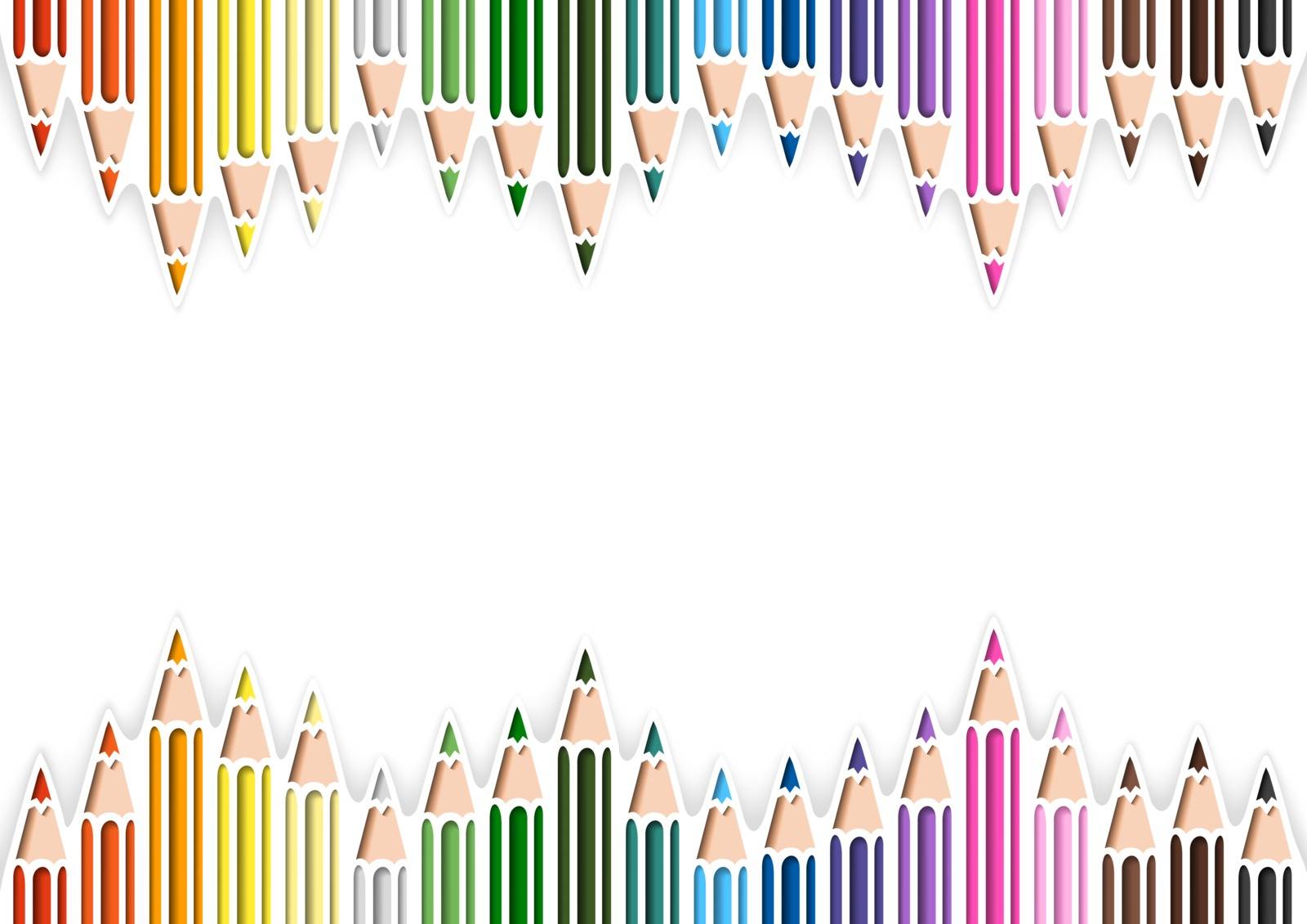 Colorful Pencils in Cutout Style on White Background with Three-dimensional Shadows - Abstract Colored Illustration, Vector