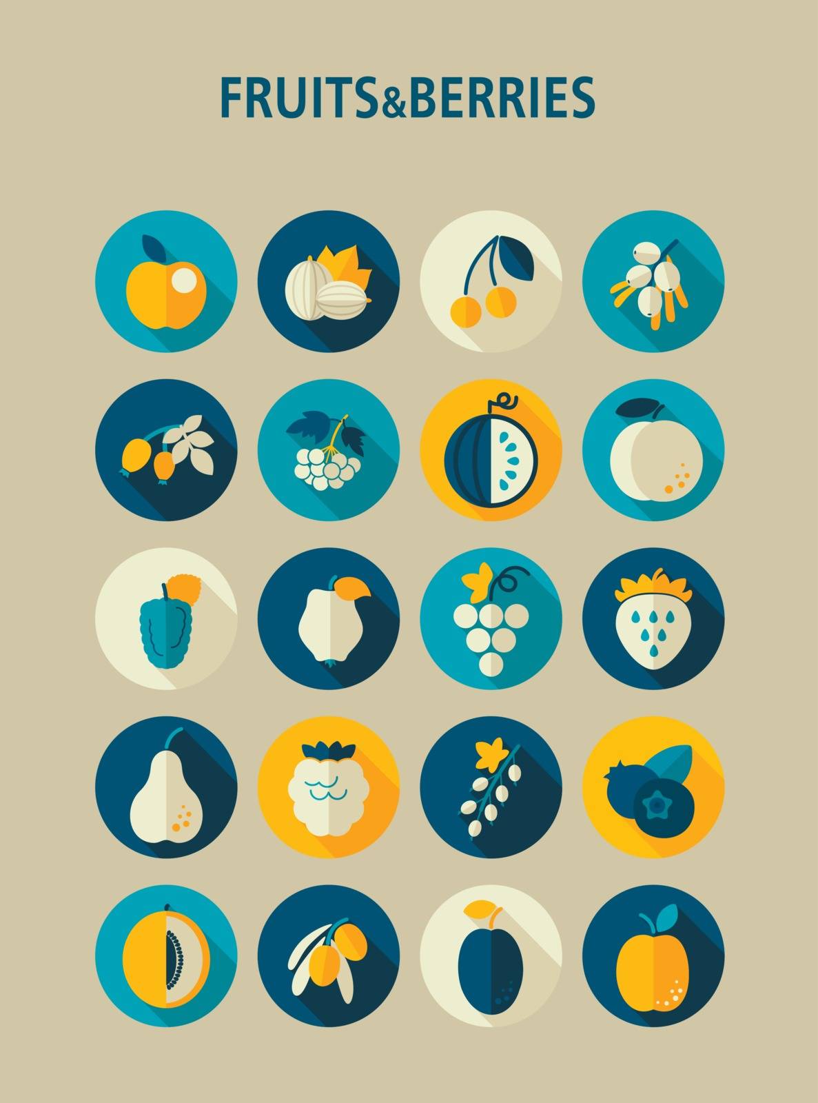 Set of Fruits and Berries icons set. Vector illustration for food apps and websites