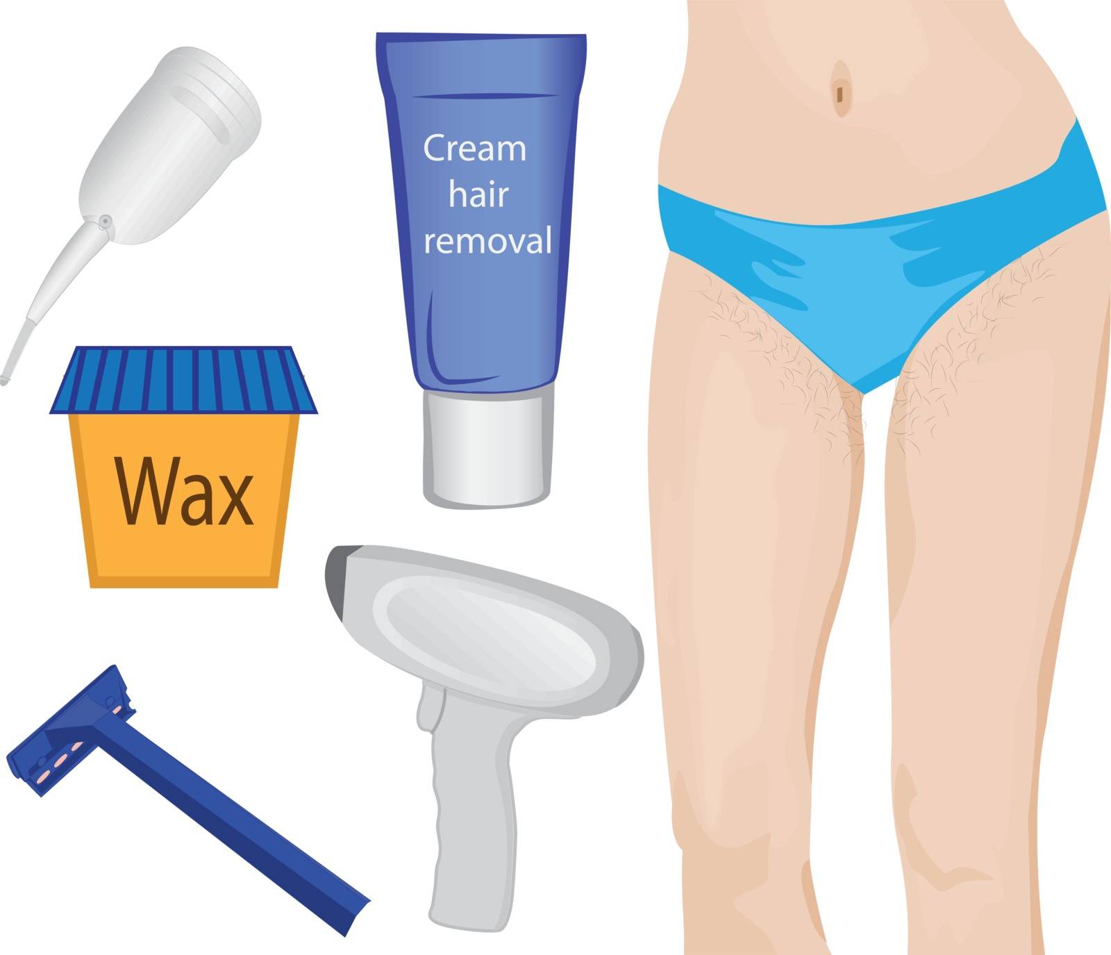 Hair removal methods depilation procedure on a girl's body vector illustration