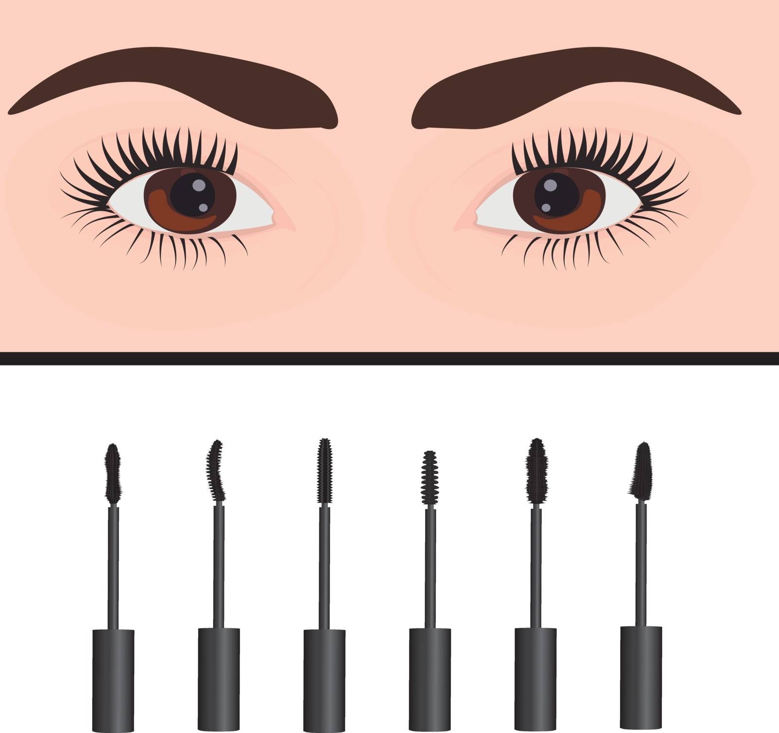 A girl's eyes and  types of  mascara vector illustration. Set of mascara by Olena758