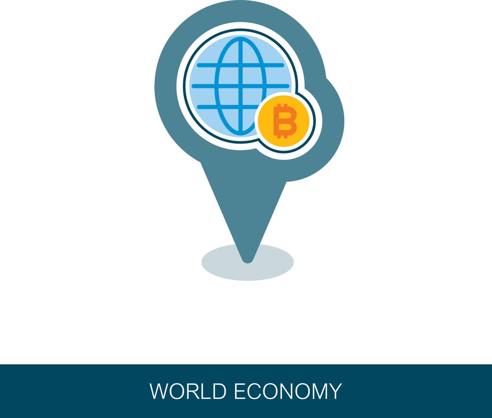 Global economy pin map icon, financial and money concept. Map pointer. Map markers. Vector design of blockchain technology, bitcoin, altcoins, cryptocurrency mining, finance, digital money market