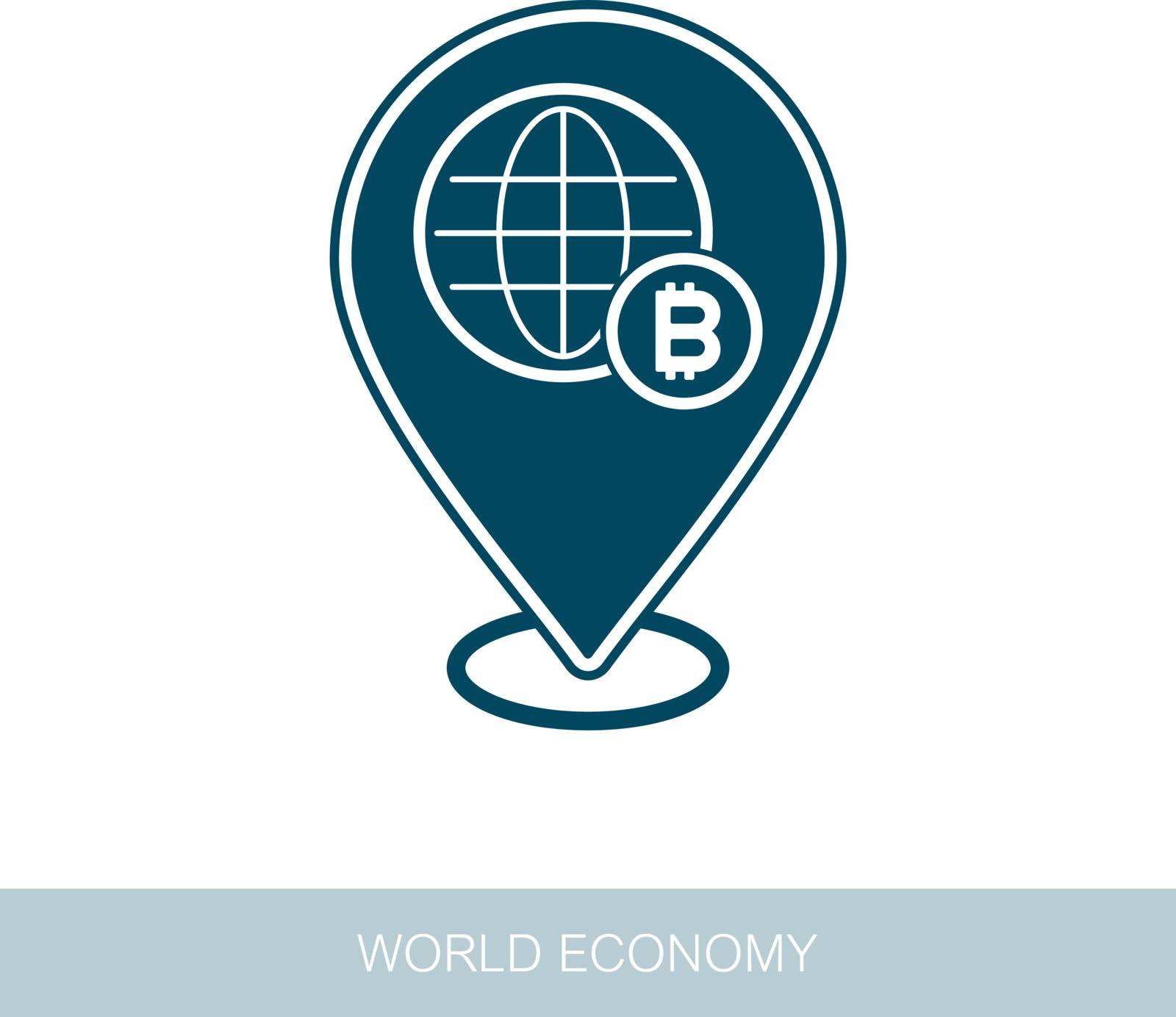 Global economy pin map icon, financial and money concept. Map pointer. Map markers. Vector design of blockchain technology, bitcoin, altcoins, cryptocurrency mining, finance, digital money market