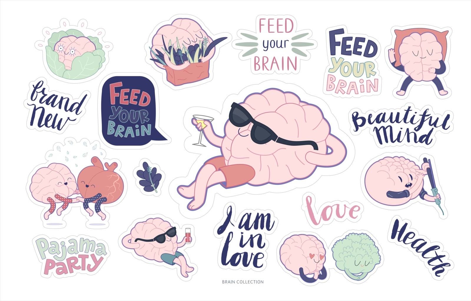 Brain stickers feed and leisure set by grivina