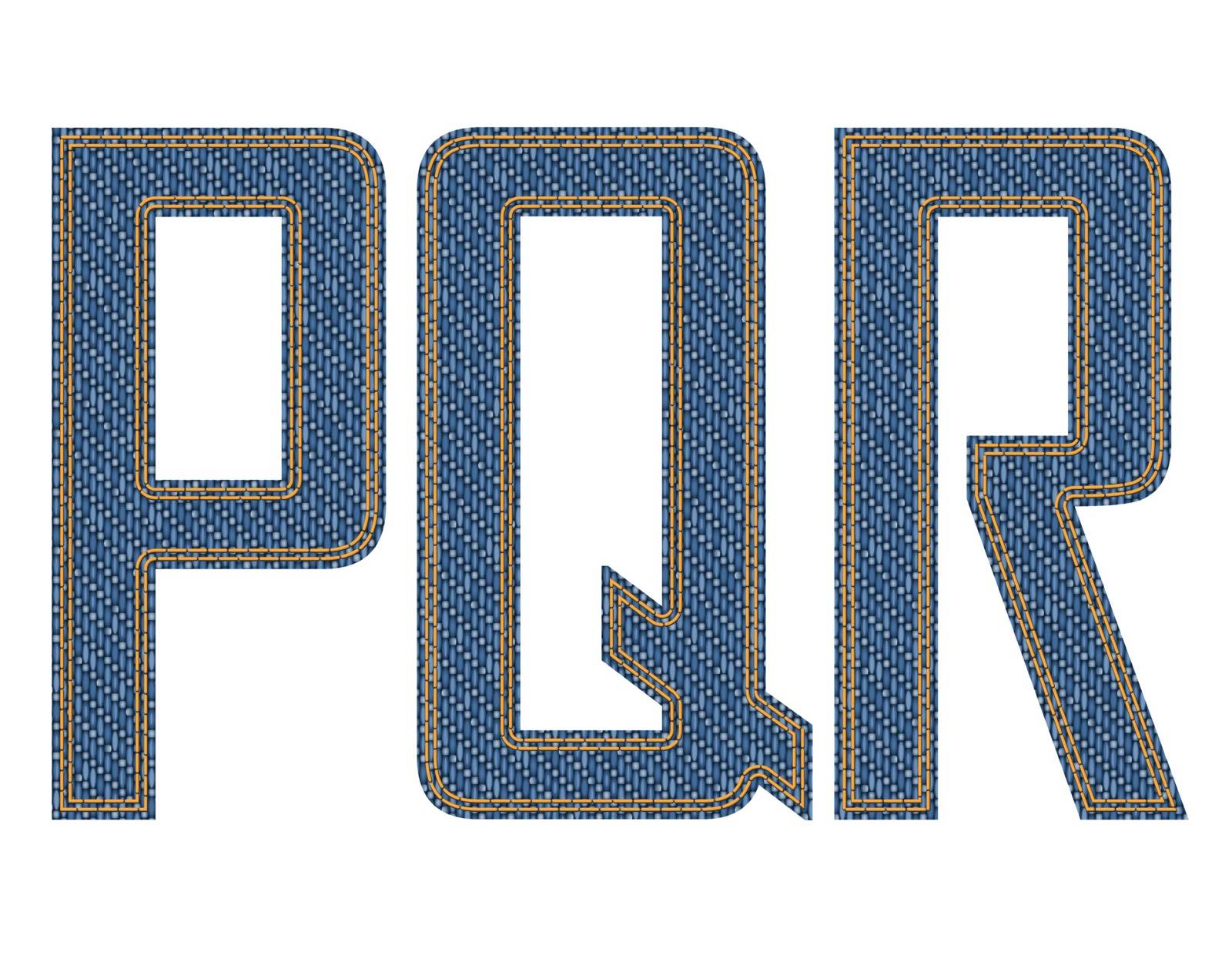 Denim fabric stithed letters. Vector illustration.