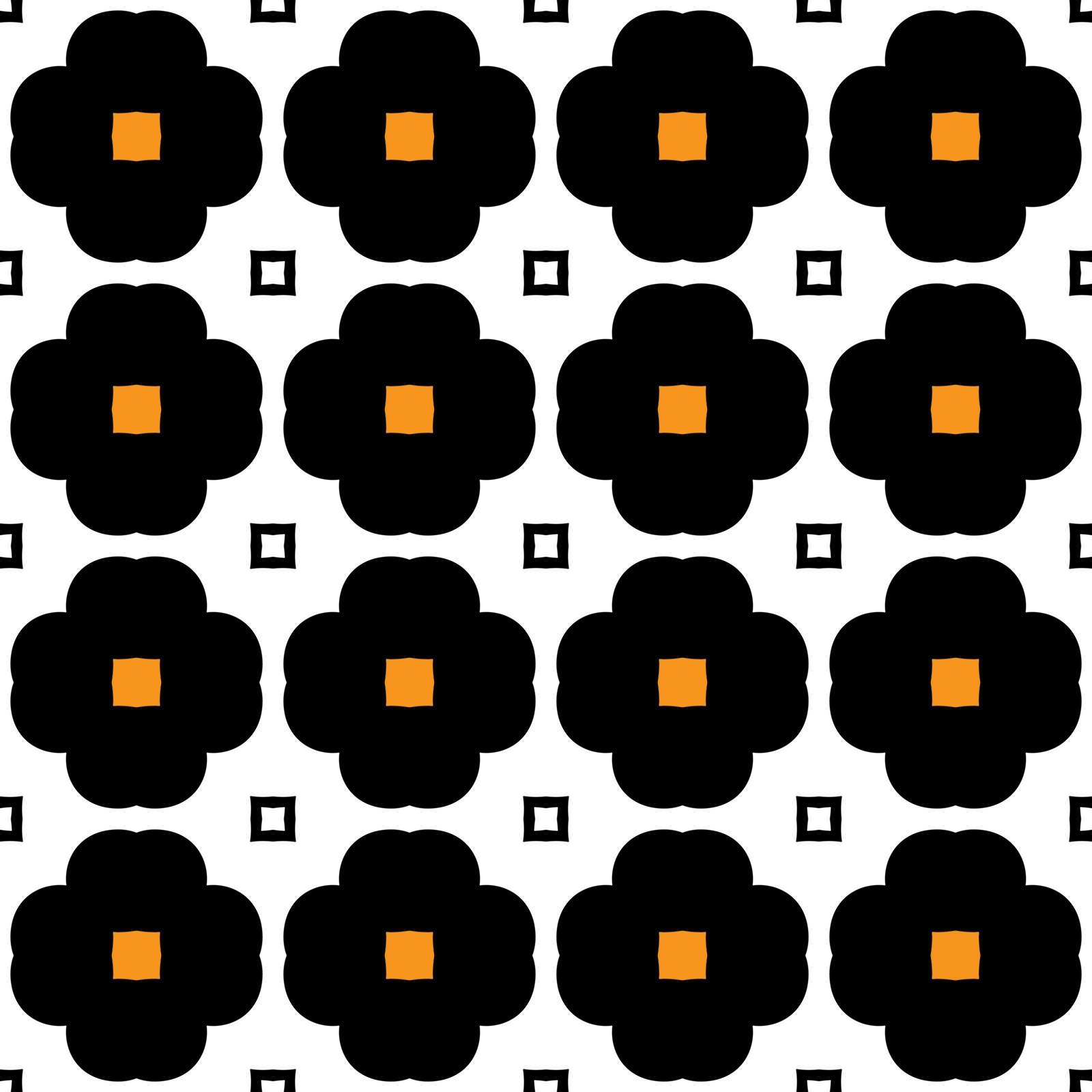 Seamless illustrated pattern made of abstract elements in orange, white and black