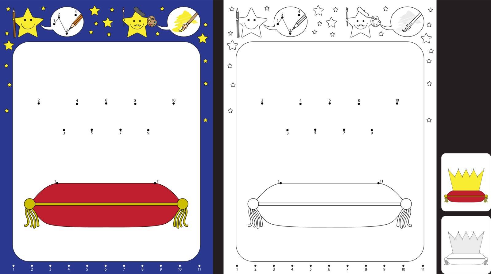 Preschool worksheet for practicing fine motor skills and recognising numbers - connecting dots by numbers to draw a crown