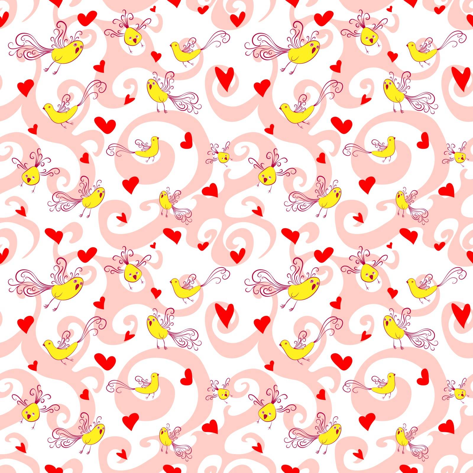 Vector seamless pattern with birds and hearts. by heliburcka