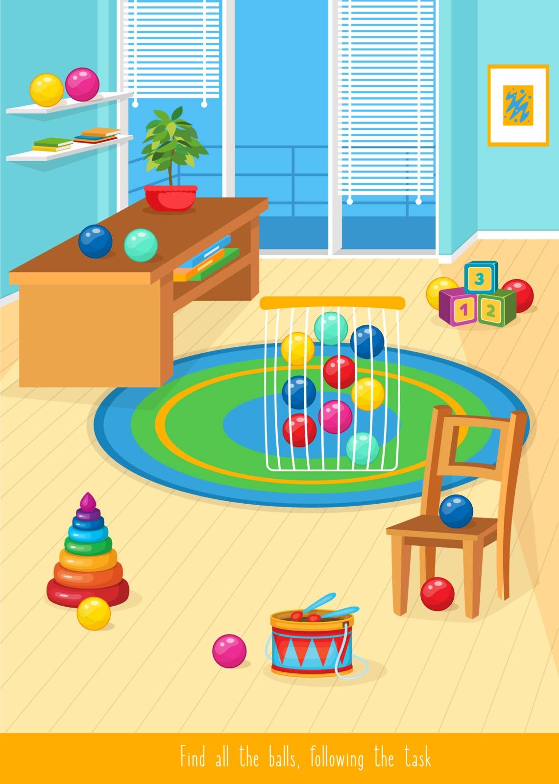 Educational children game. Prepositions of place for preschool