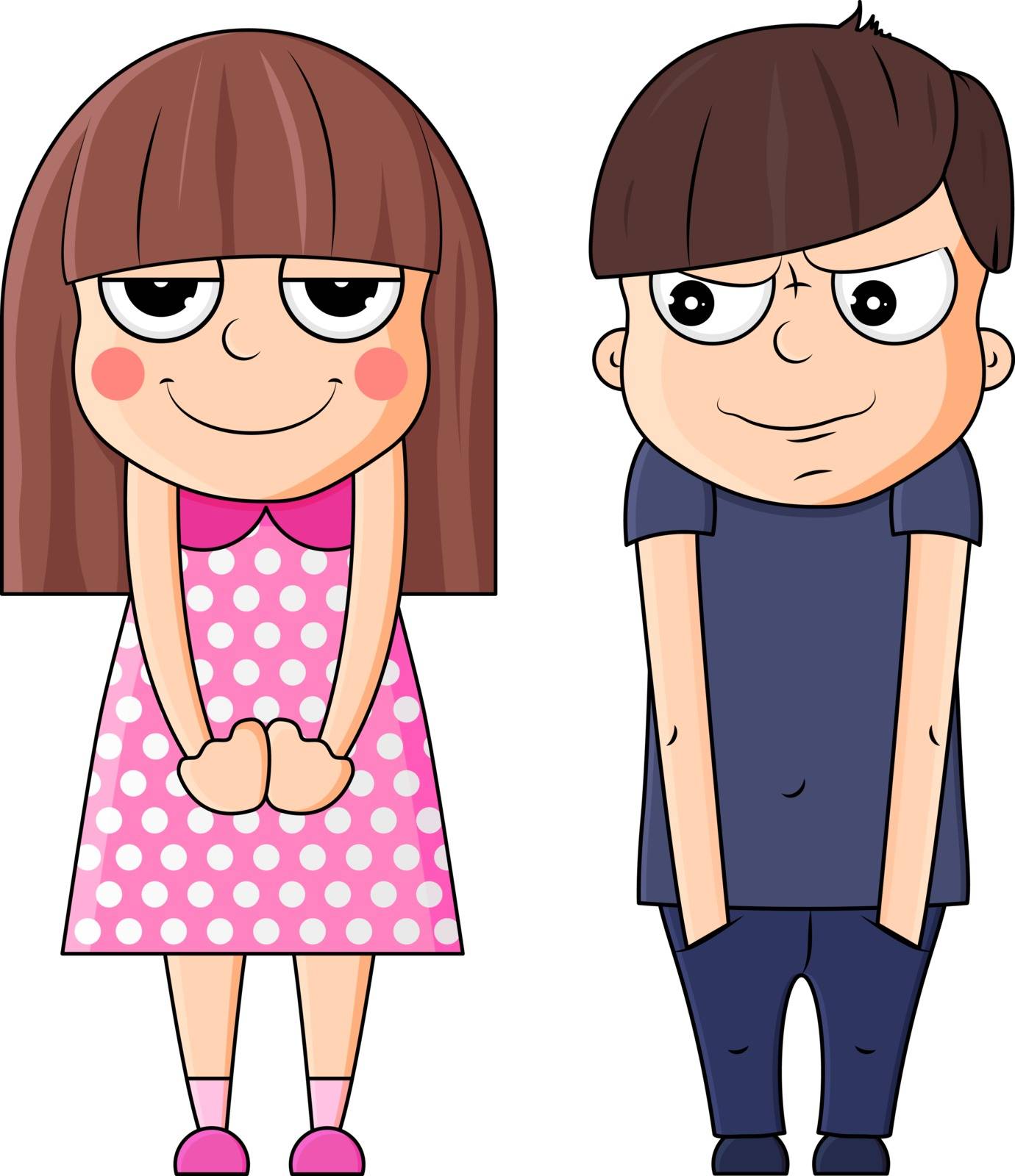 Beautiful boy and girl kawaii vector illustration. The emotion of smug