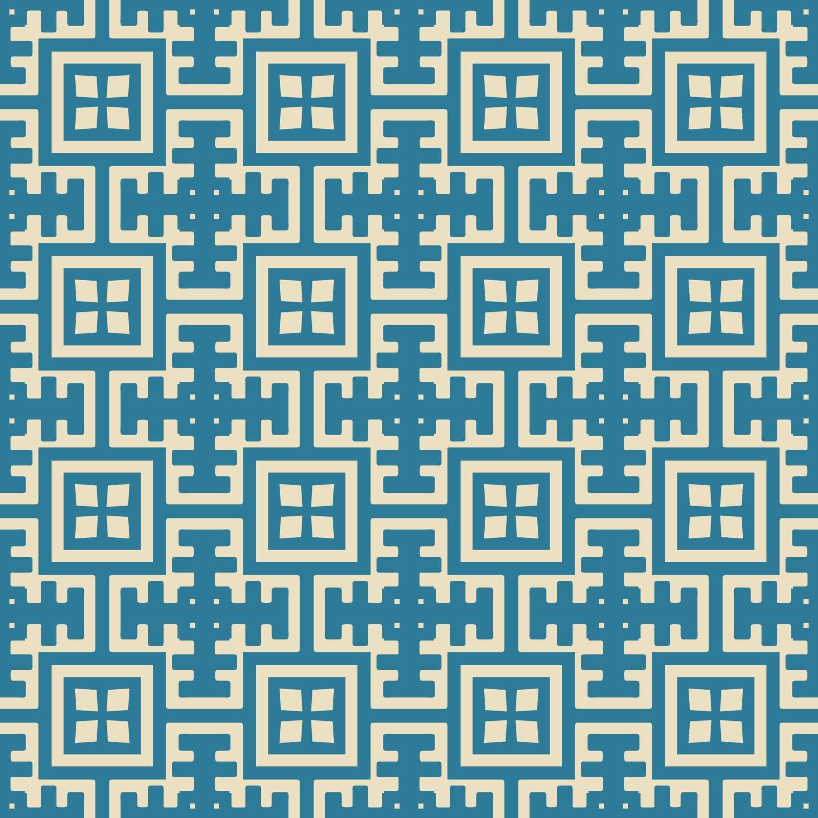 Seamless illustrated pattern made of abstract elements in beige and turquoise