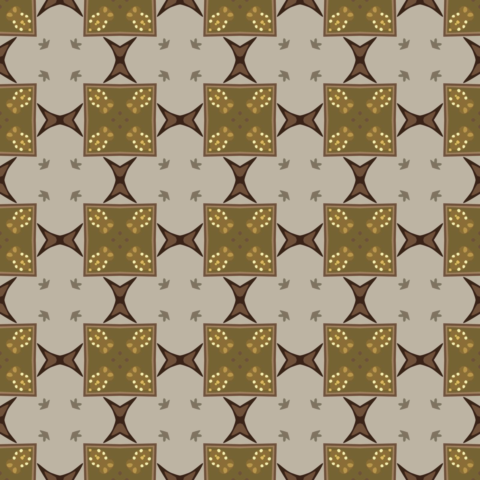 Seamless illustrated pattern made of abstract elements in beige, yellow, brown and gray