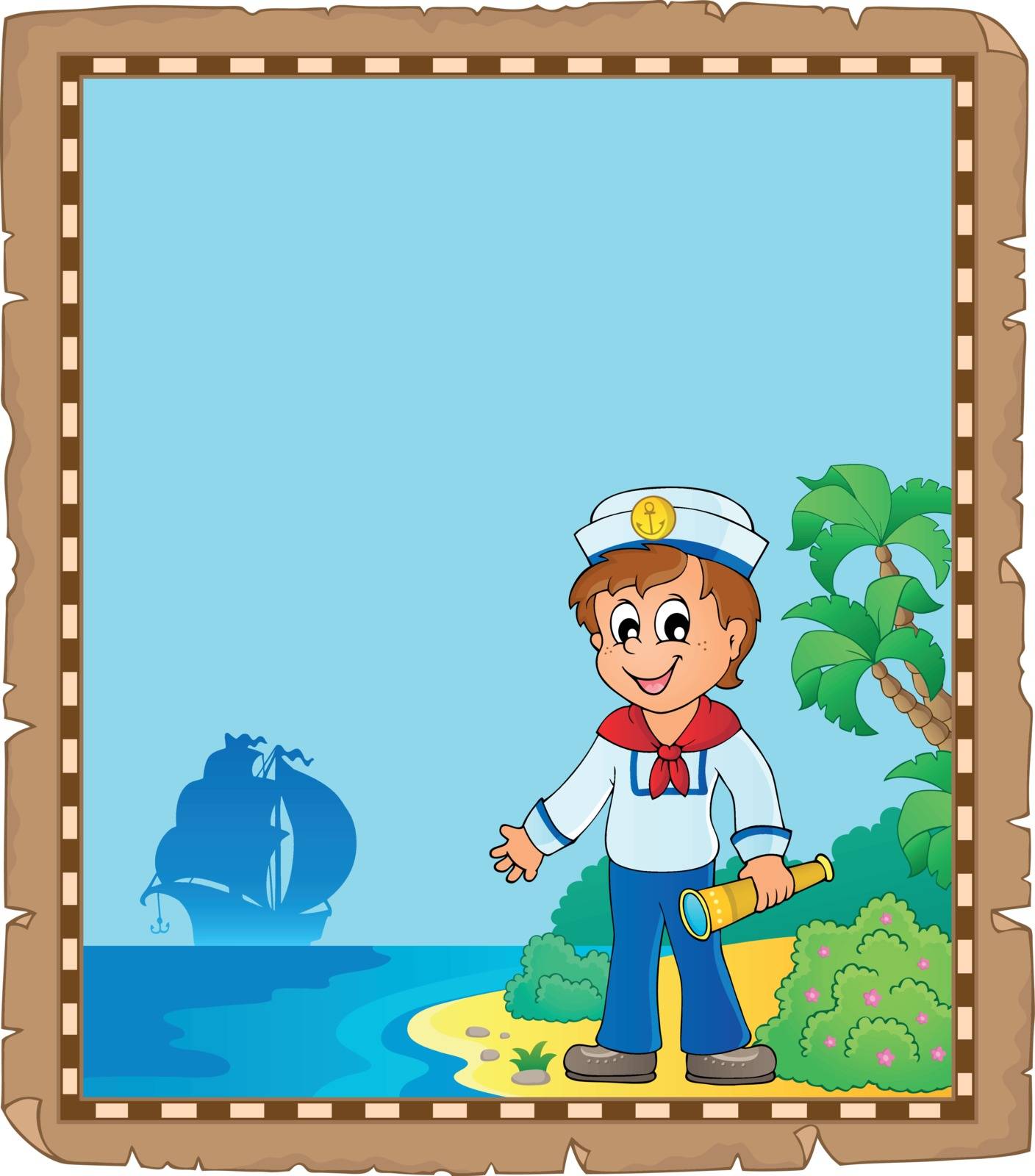 Parchment with young sailor - eps10 vector illustration.