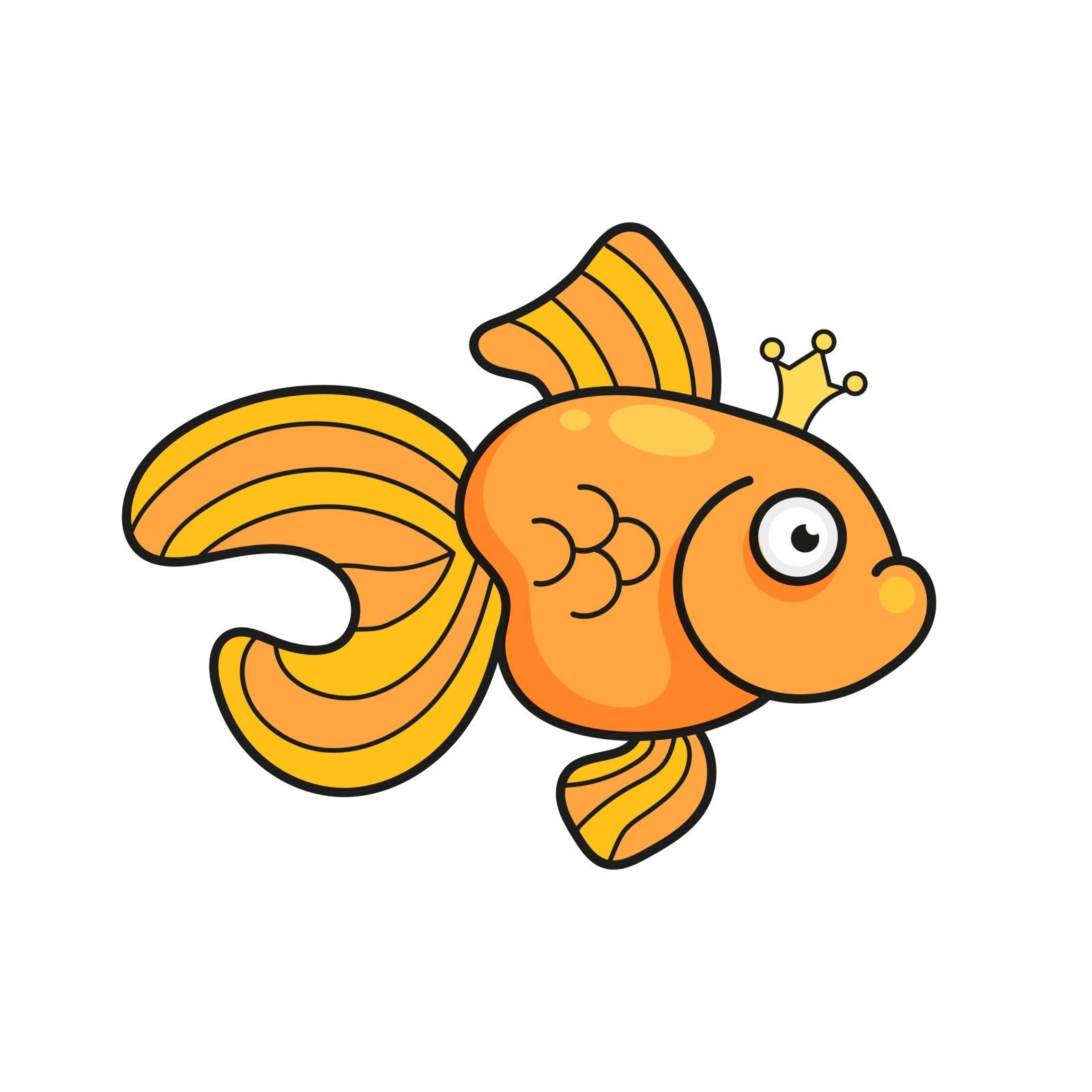 Vector Illustration Isolated On Background Goldfish Aquarium Fish Silhouette Illustration. Colorful Cartoon Flat Aquarium Fish Icon For Your Design
