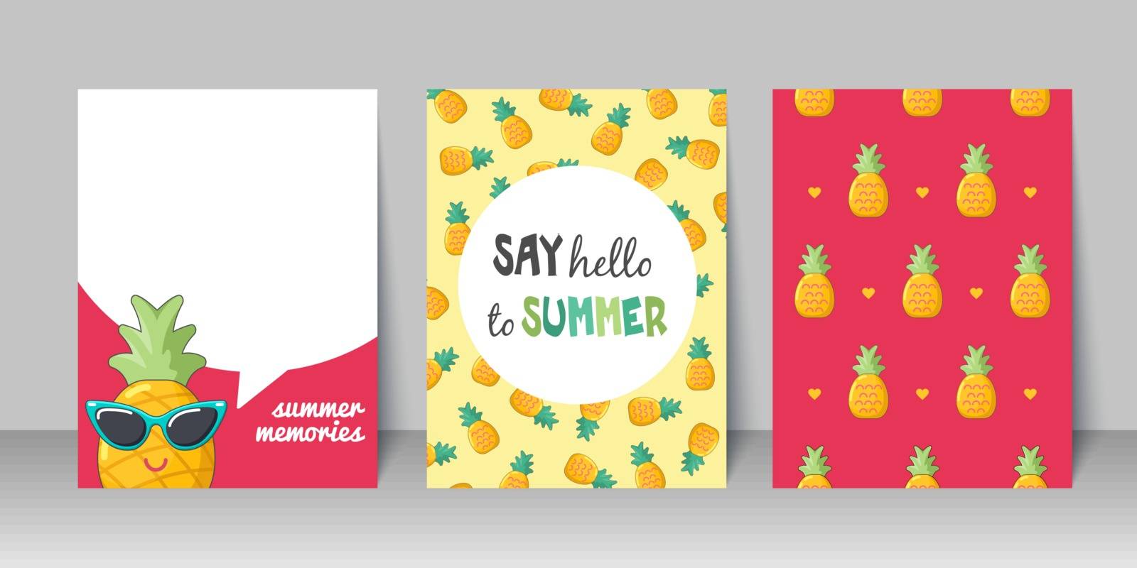 Summer flyer card. Say hello to summer. Journal cards. Vector illustrations for t-shirt, poster prints. Holiday, travel, vacation theme
