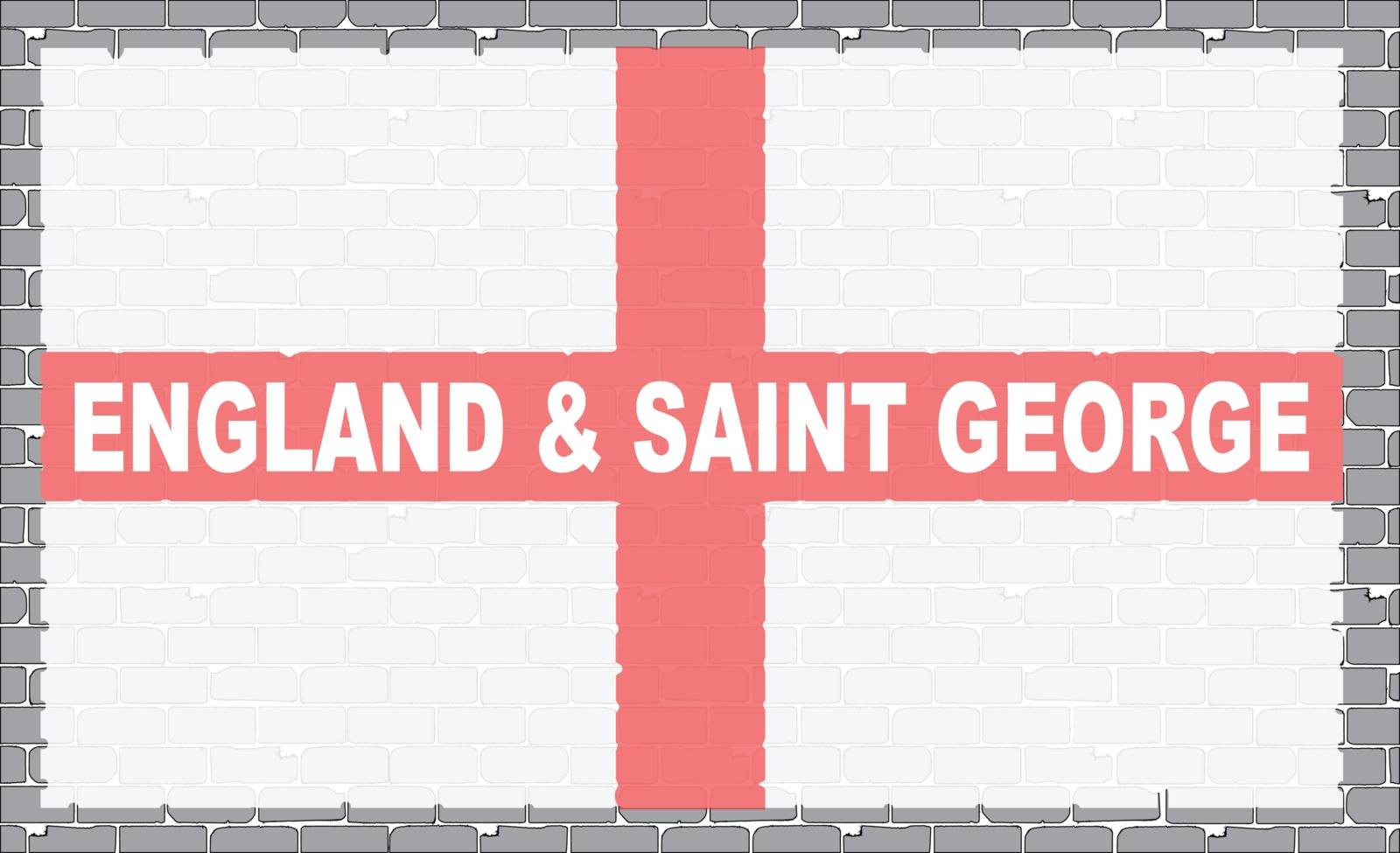 A section of brick wall as a background to the flag of Saint George of England