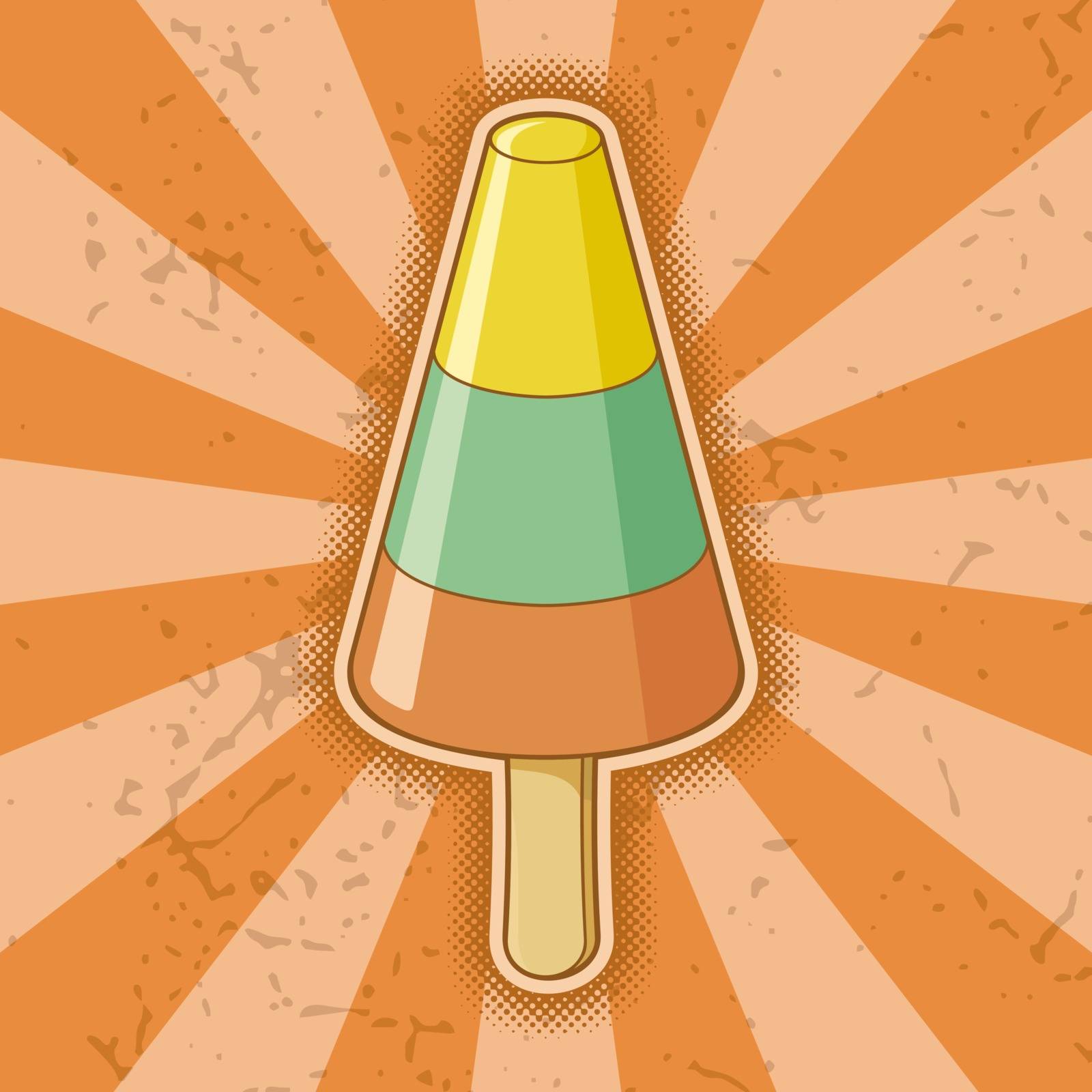 Multicolored sorbet stick icon on orange grunge background.