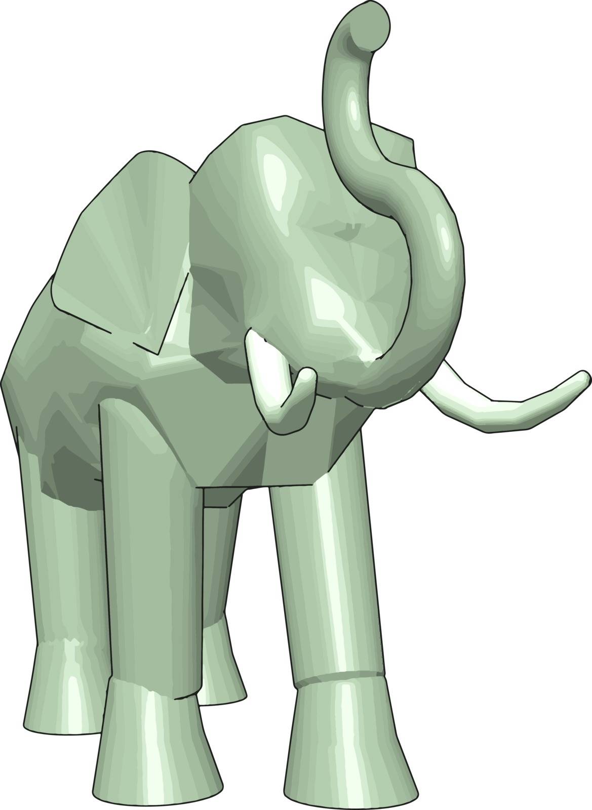 3D model of elephant, illustration, vector on white background.