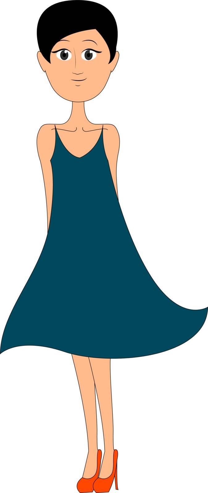 Girl in high heels, illustration, vector on white background.